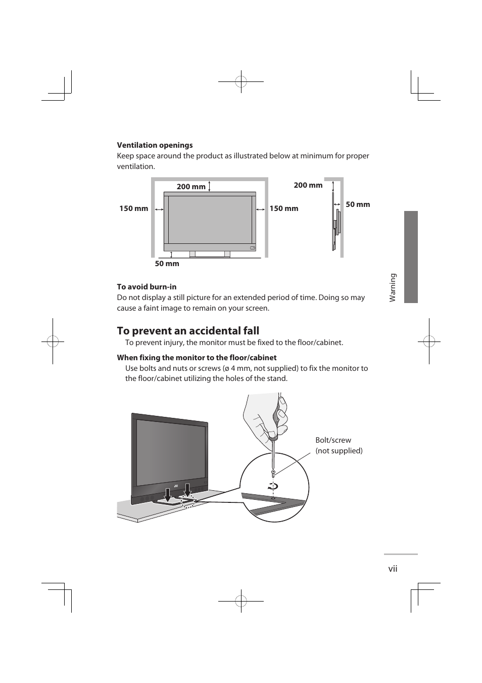To prevent an accidental fall | JVC LT-32WX50EU User Manual | Page 8 / 78