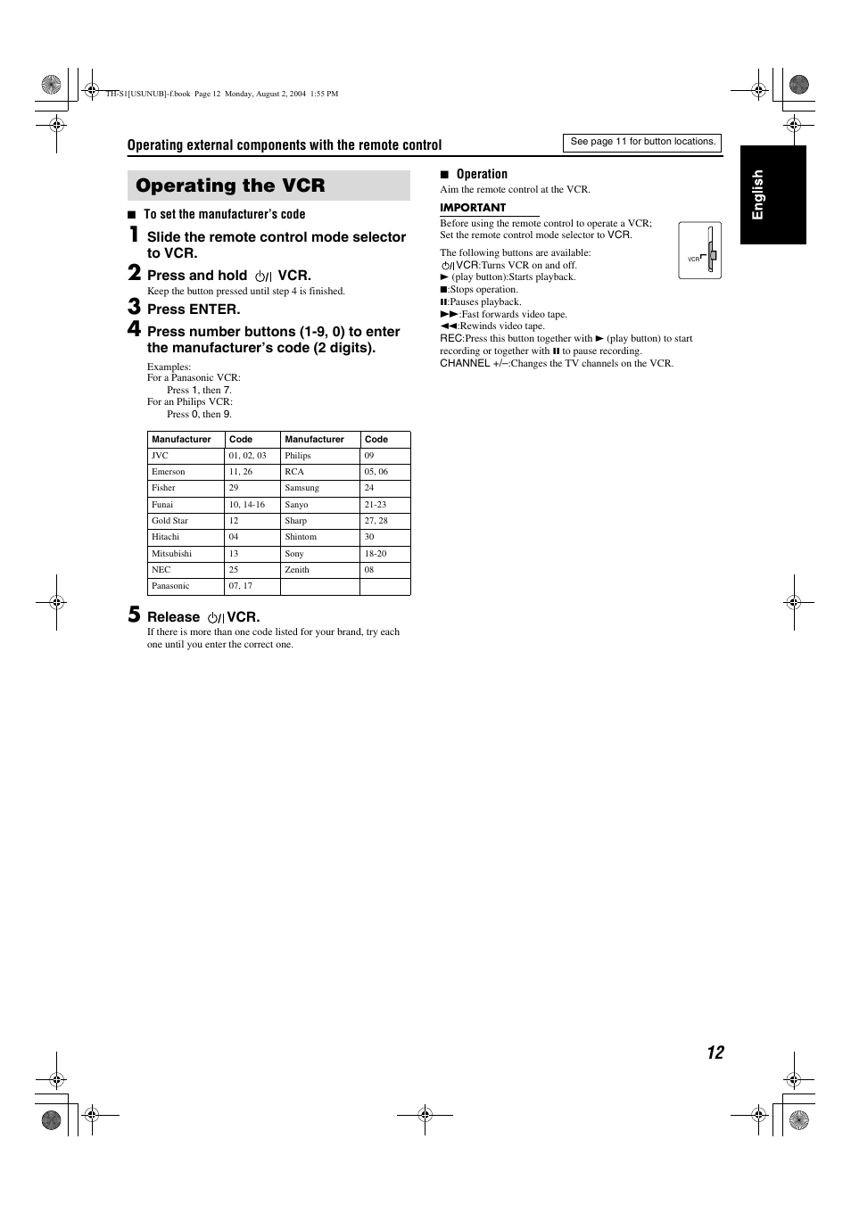 Operating the vcr | JVC GVT0141-003A User Manual | Page 15 / 86