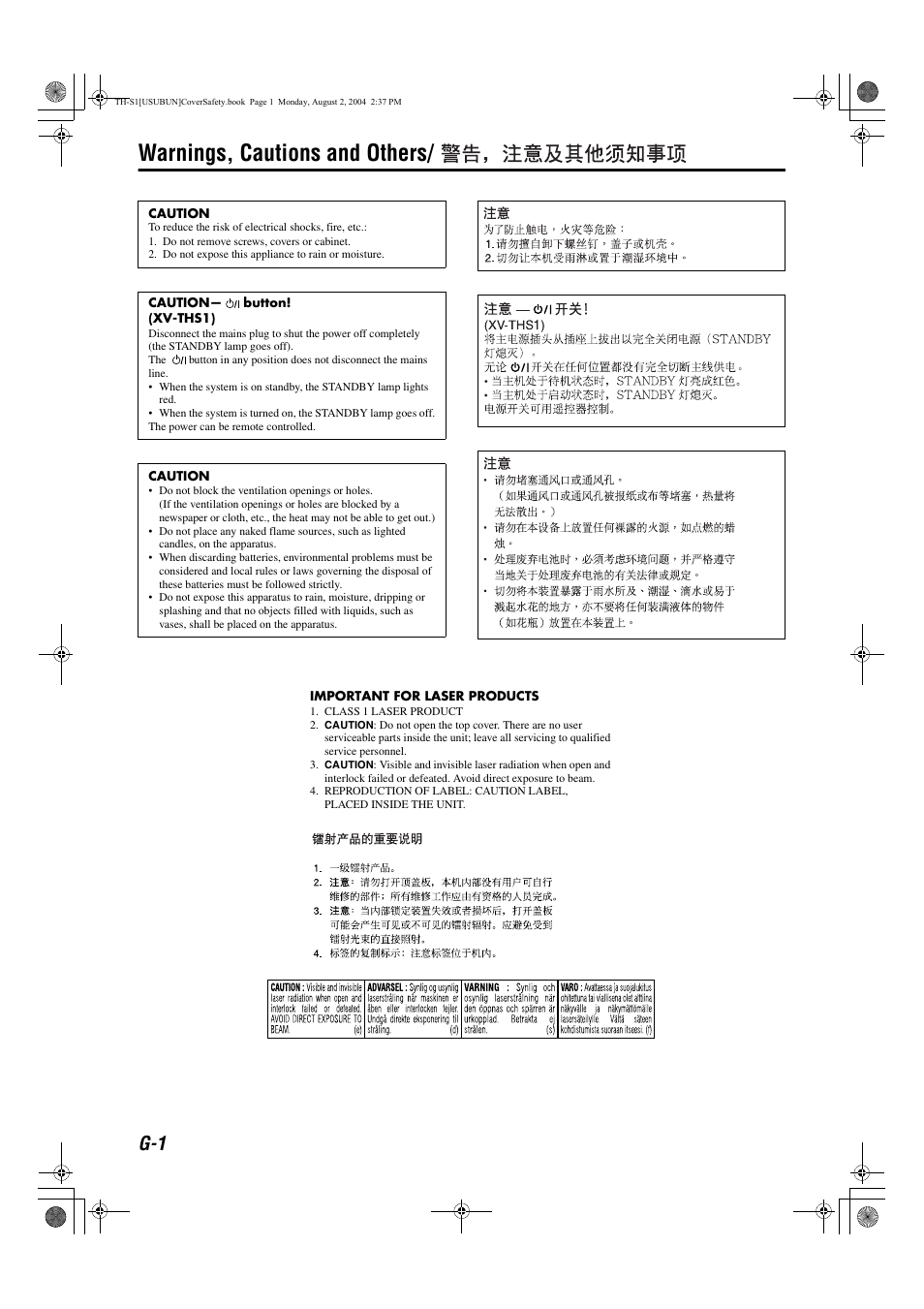 Warnings, cautions and others | JVC GVT0141-003A User Manual | Page 2 / 86