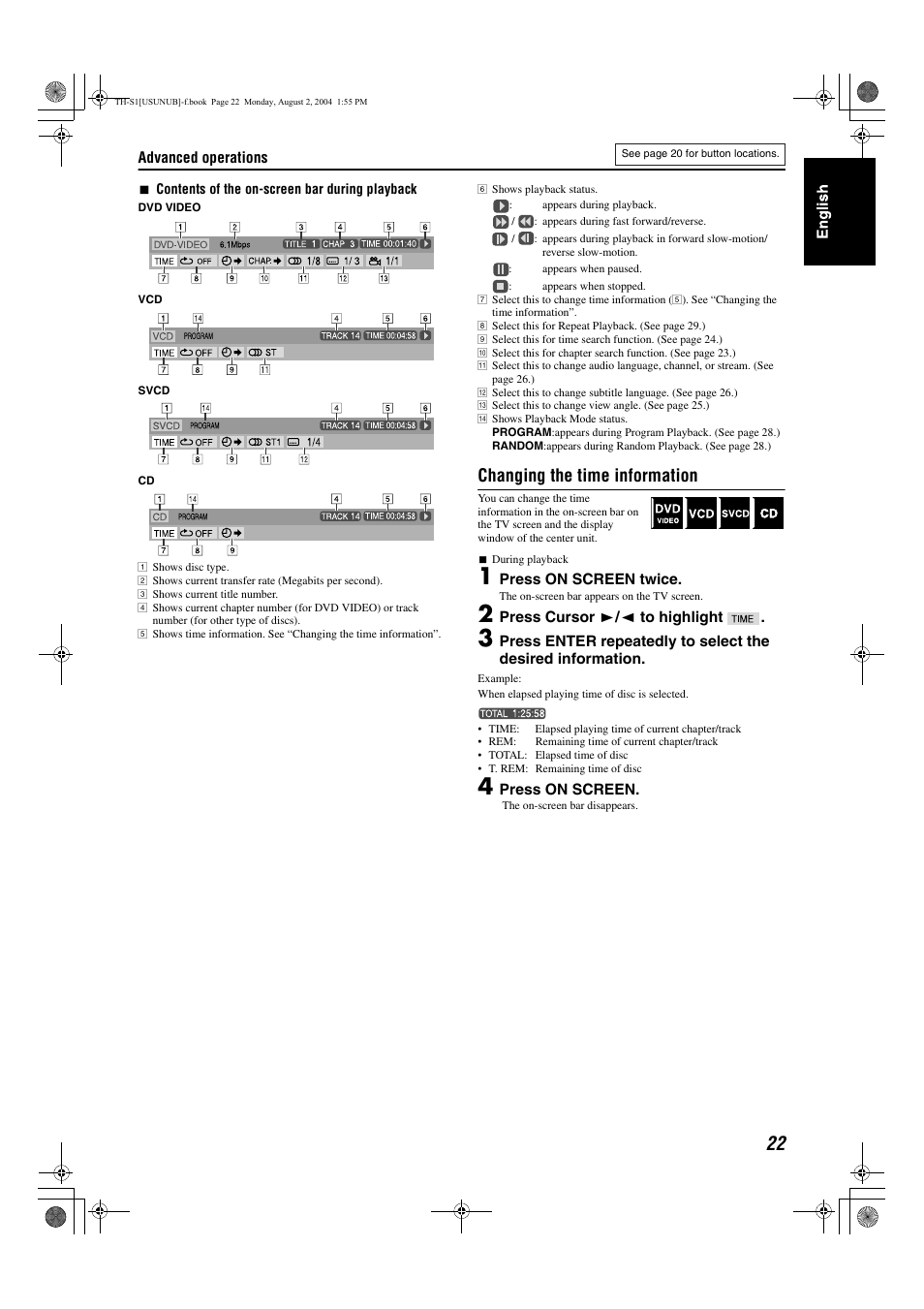 Changing the time information | JVC GVT0141-003A User Manual | Page 25 / 86