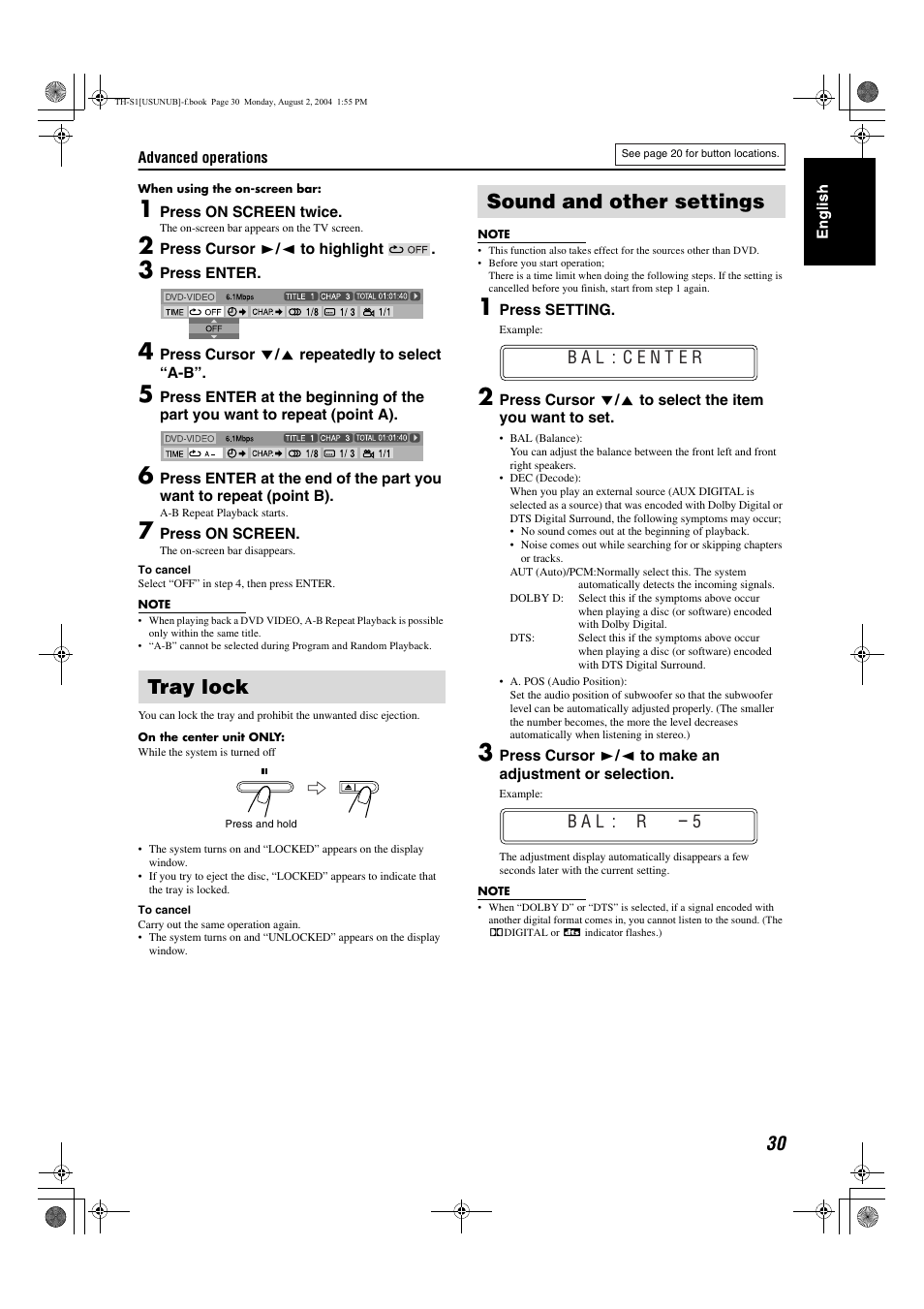 Tray lock, Sound and other settings | JVC GVT0141-003A User Manual | Page 33 / 86