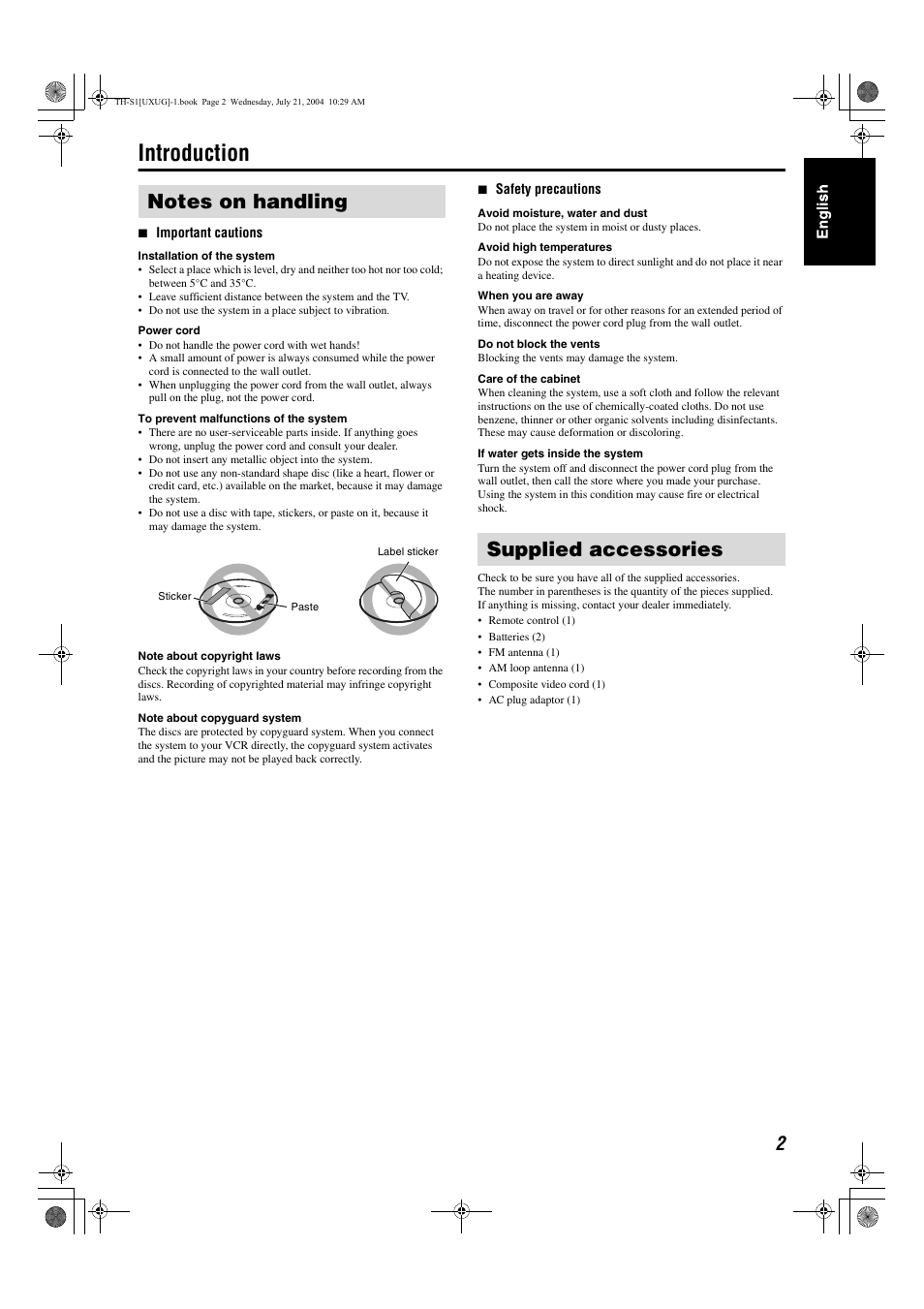 Introduction, Supplied accessories | JVC GVT0141-003A User Manual | Page 48 / 86
