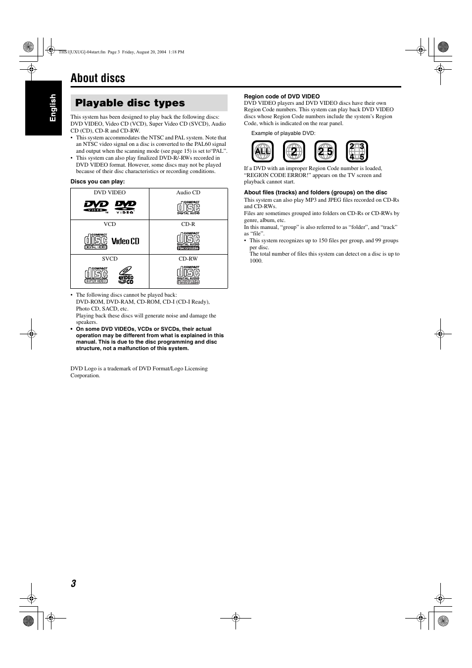 About discs, Playable disc types | JVC GVT0141-003A User Manual | Page 49 / 86