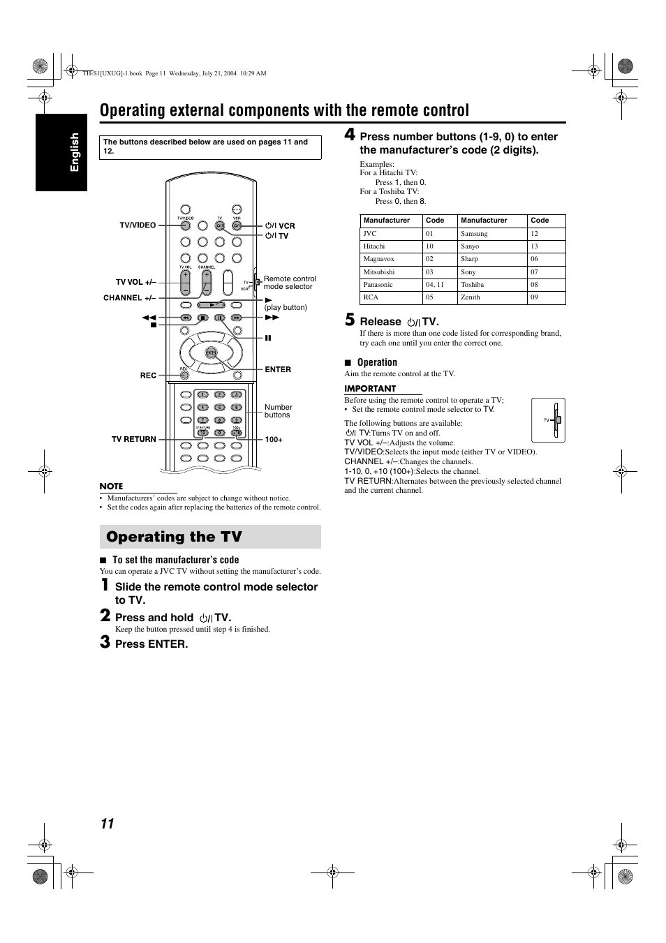 Operating the tv | JVC GVT0141-003A User Manual | Page 57 / 86