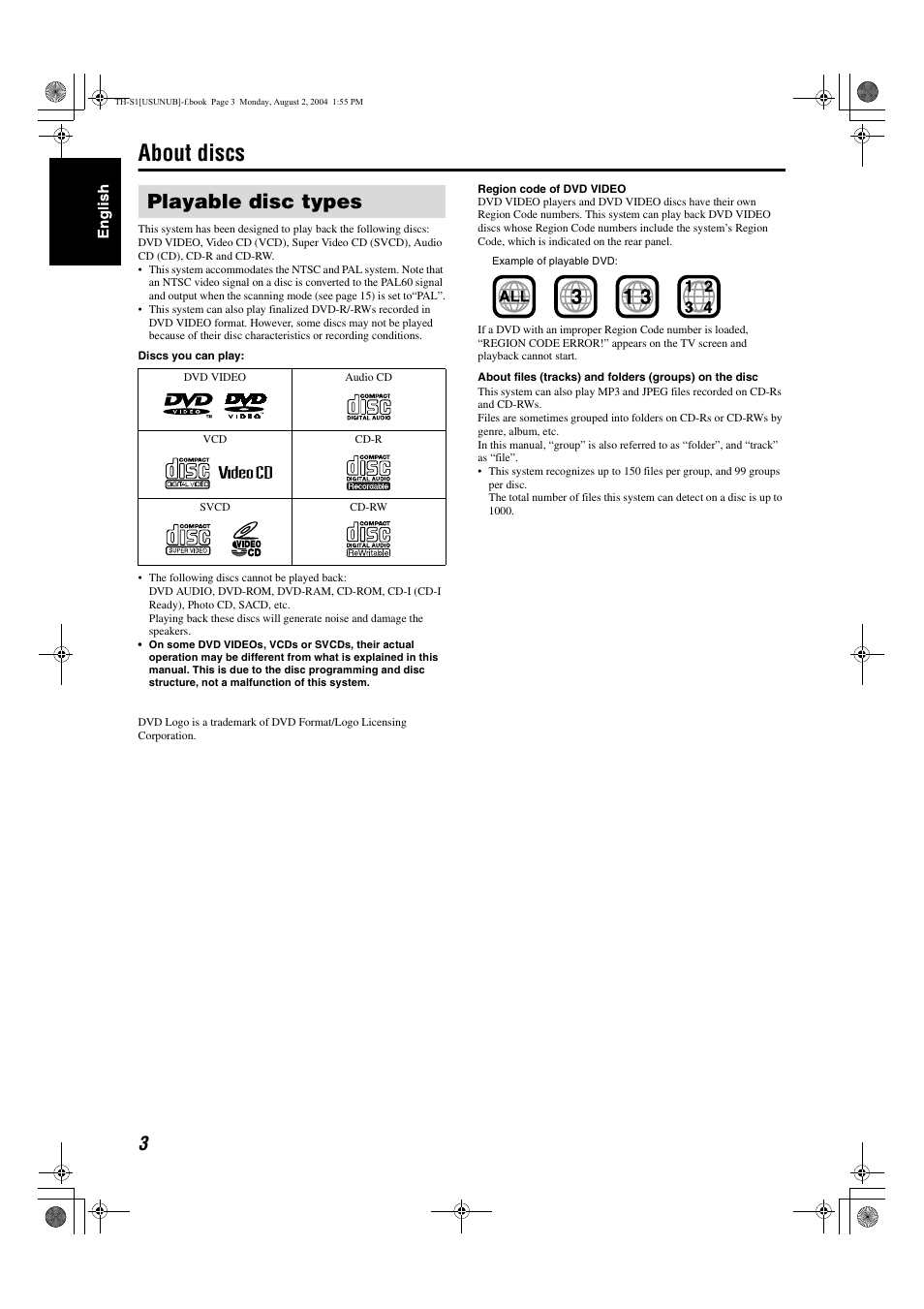 About discs, Playable disc types | JVC GVT0141-003A User Manual | Page 6 / 86