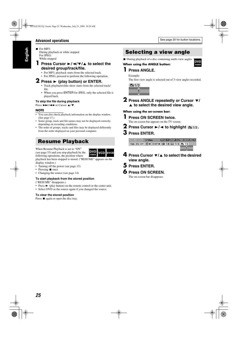 Resume playback selecting a view angle | JVC GVT0141-003A User Manual | Page 71 / 86