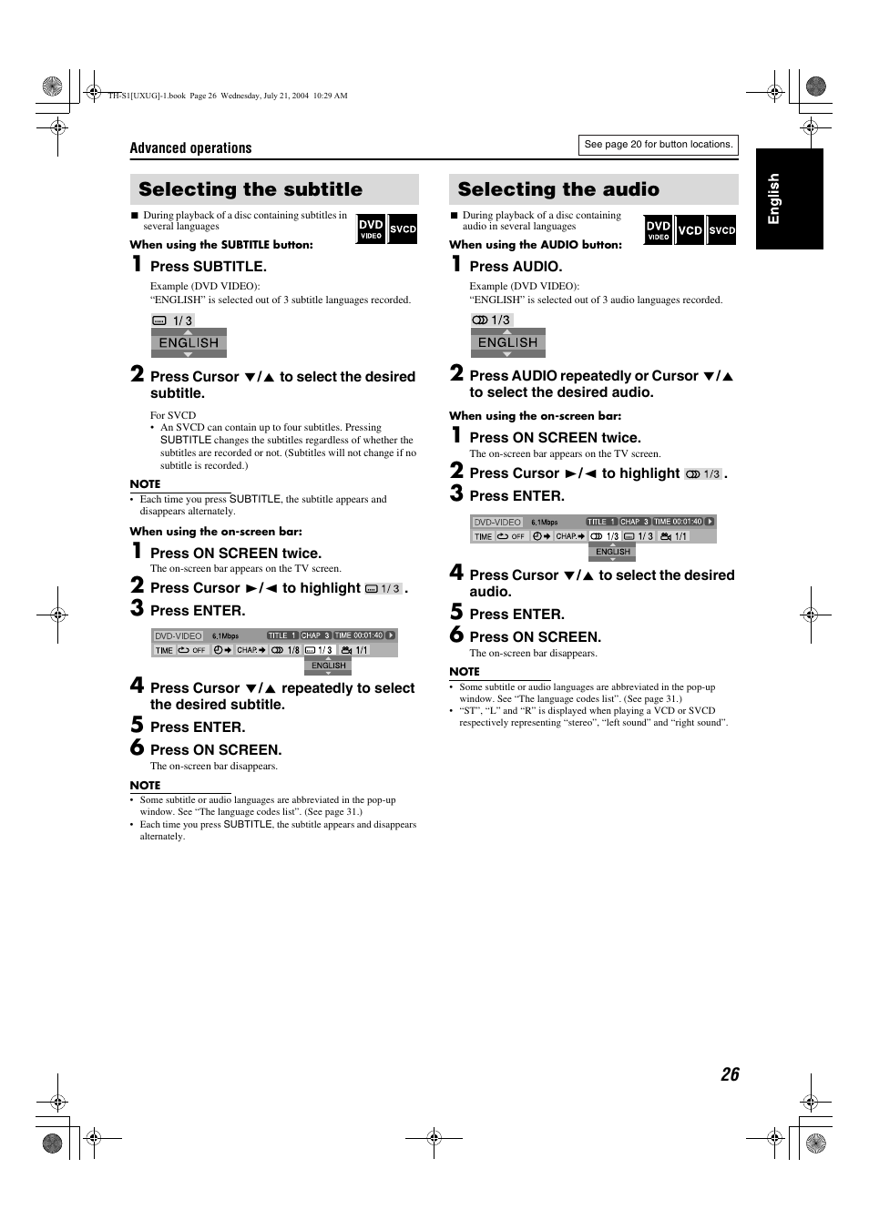 Selecting the subtitle selecting the audio | JVC GVT0141-003A User Manual | Page 72 / 86