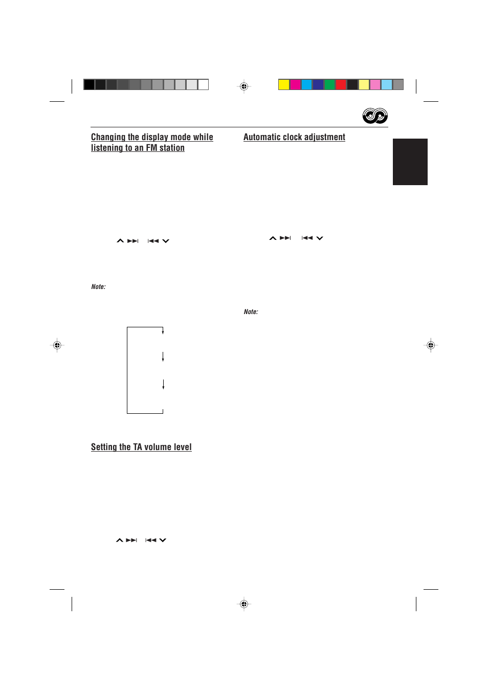 Setting the ta volume level, Automatic clock adjustment | JVC KD-LX330R User Manual | Page 15 / 44