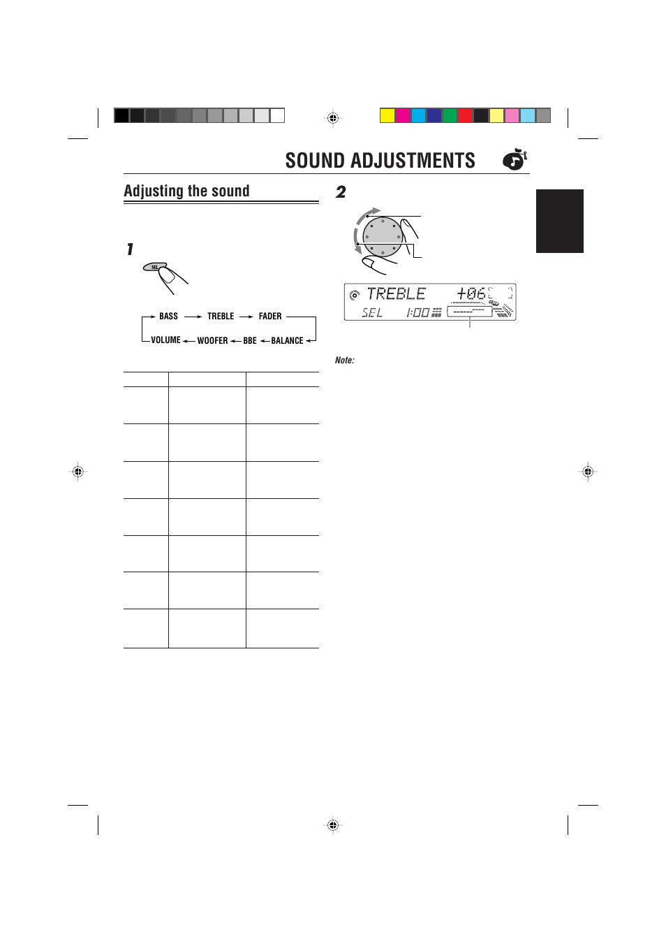 Sound adjustments, Adjusting the sound | JVC KD-LX330R User Manual | Page 19 / 44