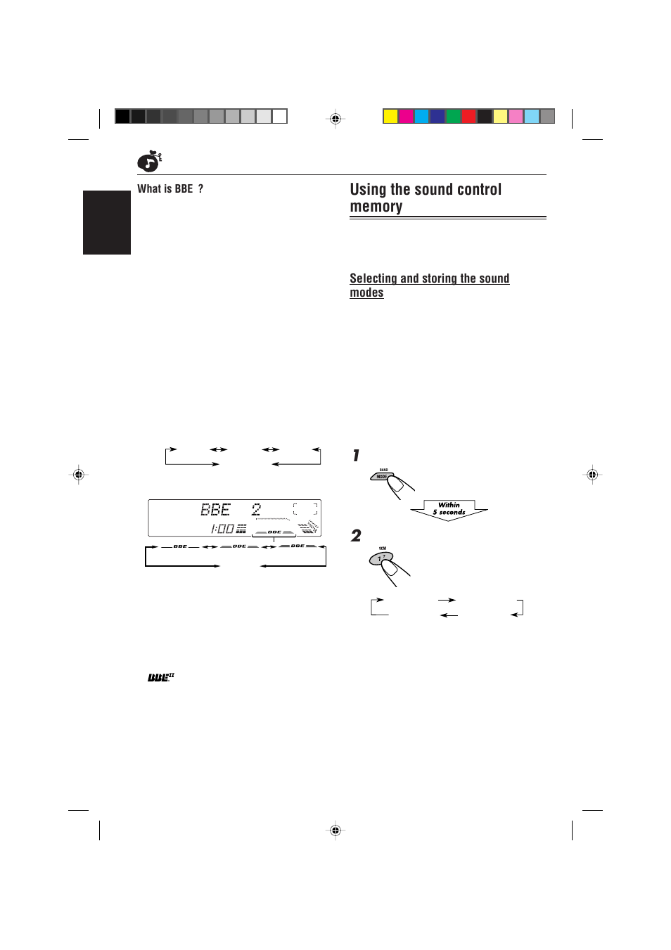 Using the sound control memory, Selecting and storing the sound modes, English | What is bbe | JVC KD-LX330R User Manual | Page 20 / 44