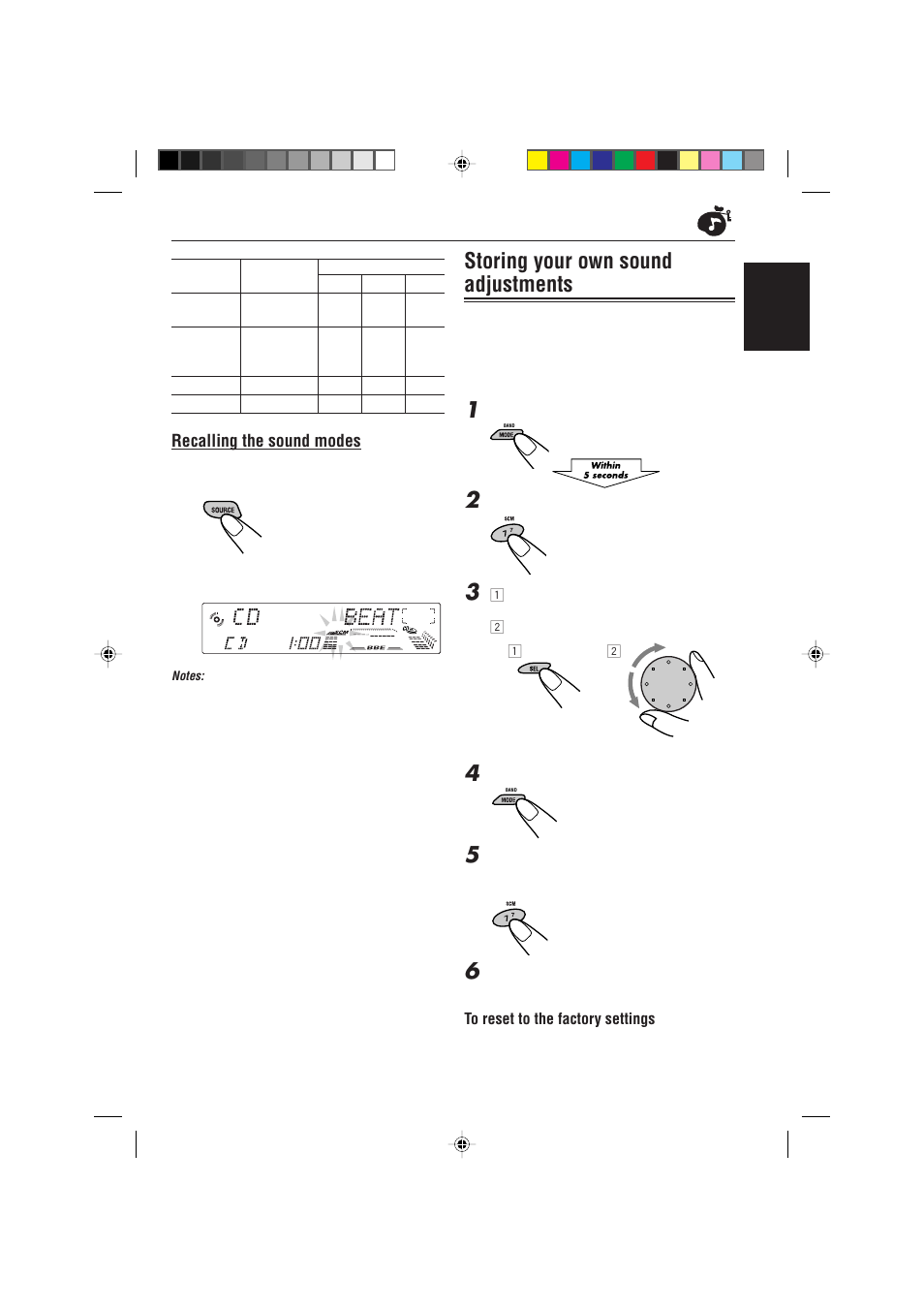 Storing your own sound adjustments, Recalling the sound modes | JVC KD-LX330R User Manual | Page 21 / 44