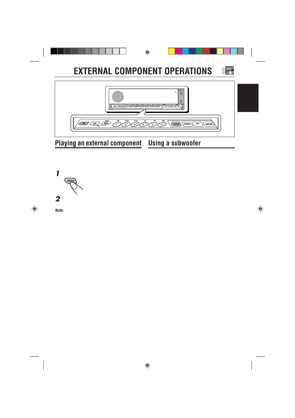 External component operations, Playing an external component, Using a subwoofer | JVC KD-LX330R User Manual | Page 35 / 44