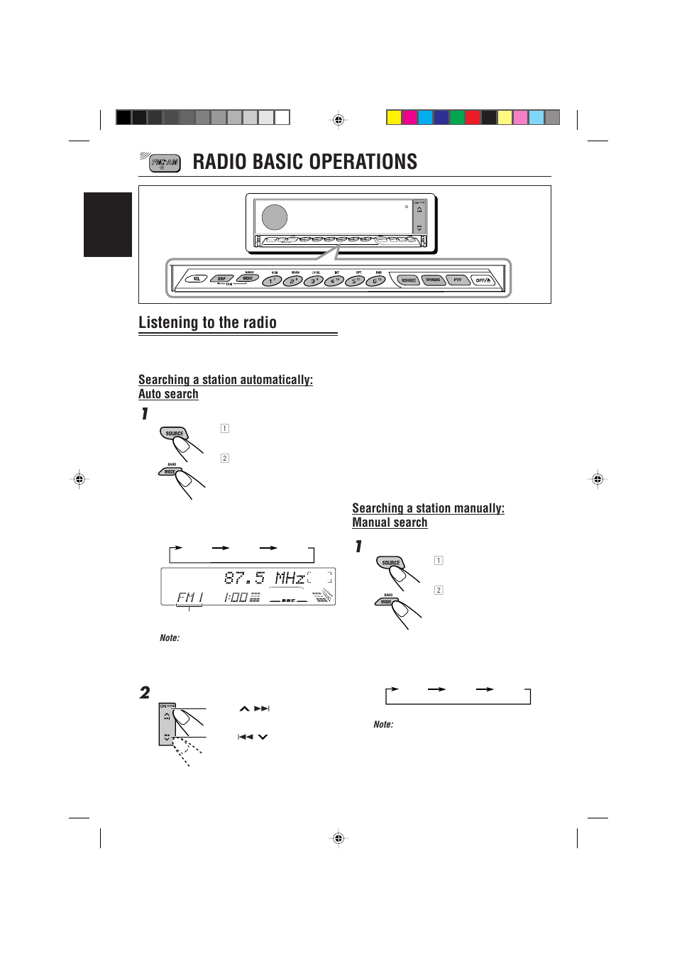 Radio basic operations, Listening to the radio, Searching a station manually: manual search | Searching a station automatically: auto search | JVC KD-LX330R User Manual | Page 8 / 44