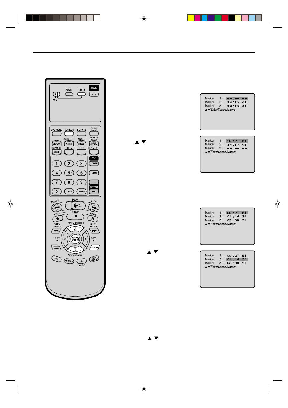 49 marking desired scenes, Marking the scenes, Returning to the scenes | JVC HR-XVC20U User Manual | Page 49 / 68