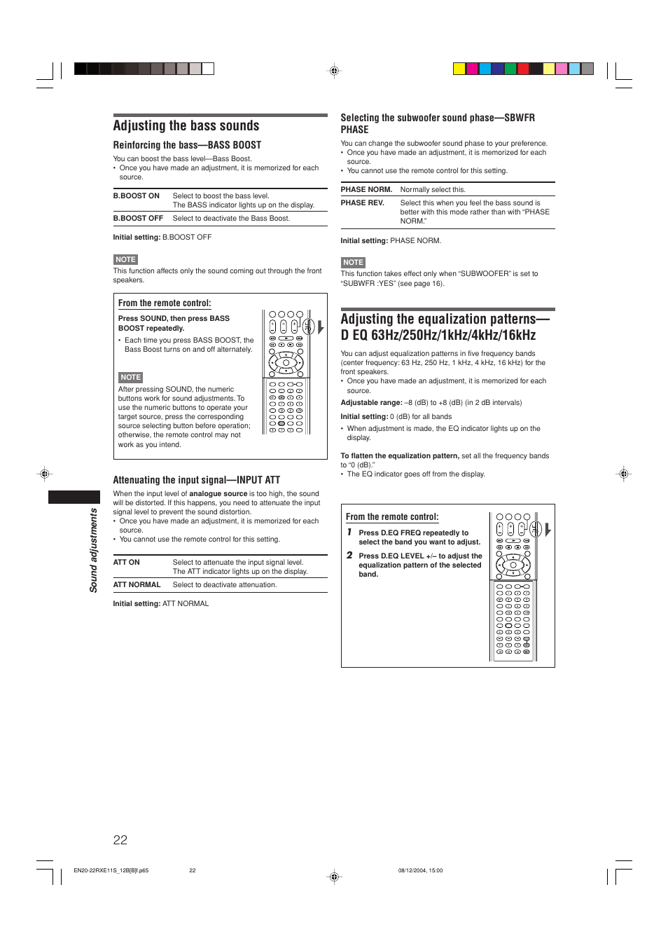 Adjusting the bass sounds | JVC RX-E12B User Manual | Page 26 / 45