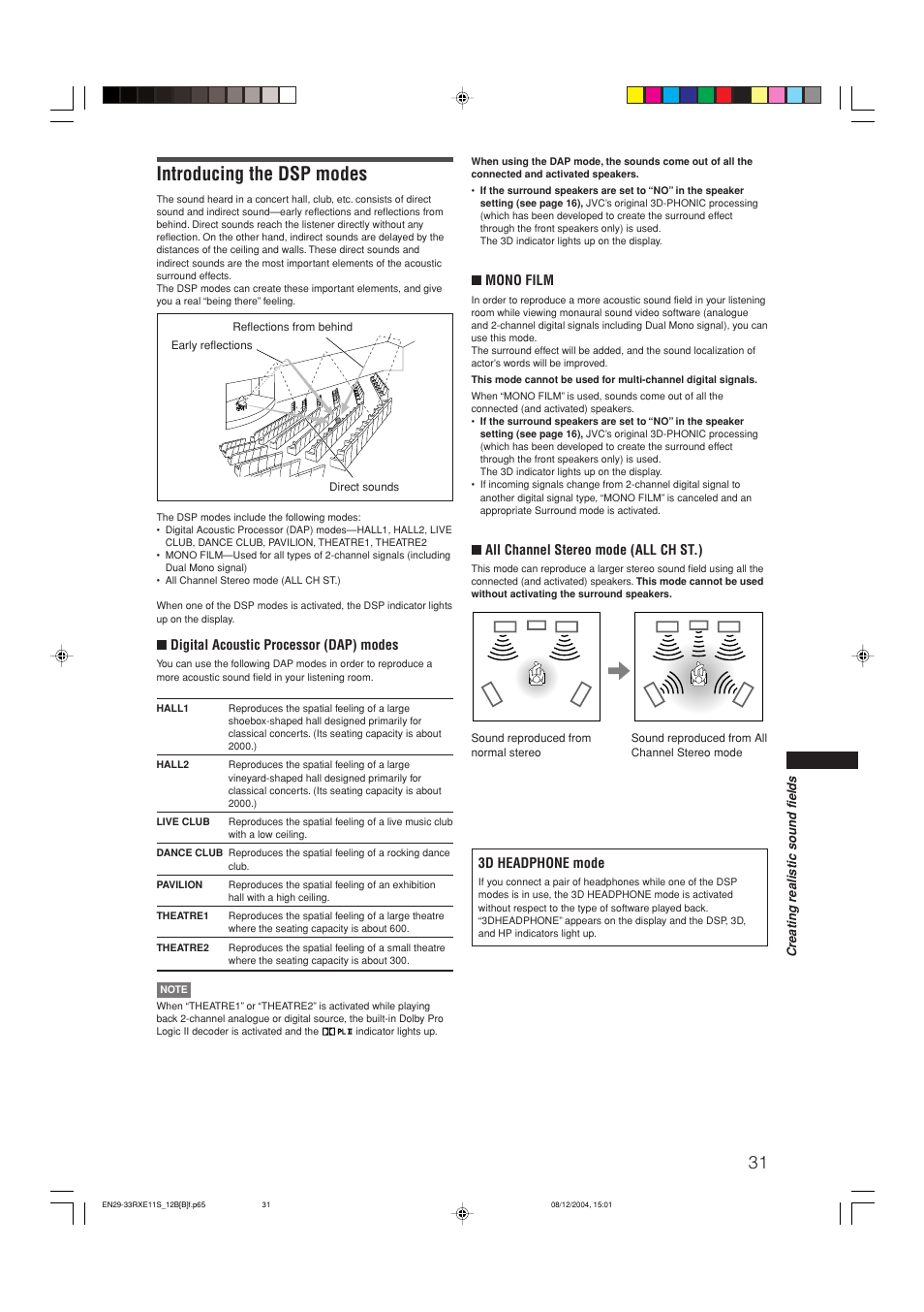 Introducing the dsp modes | JVC RX-E12B User Manual | Page 35 / 45