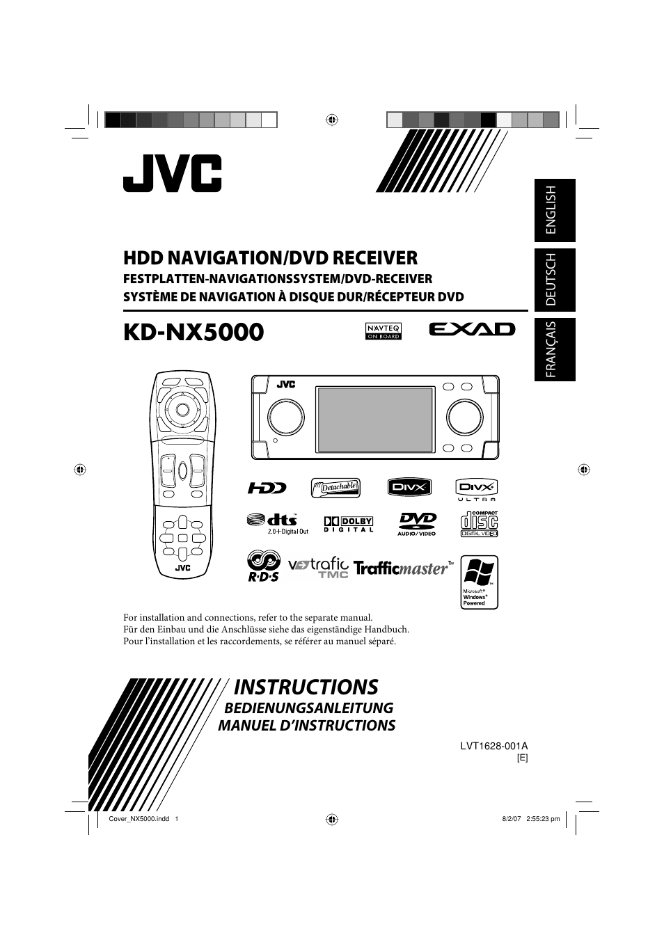 Instructions, Kd-nx5000, Hdd navigation/dvd receiver | Bedienungsanleitung manuel d’instructions | JVC LVT1627-001A User Manual | Page 127 / 252
