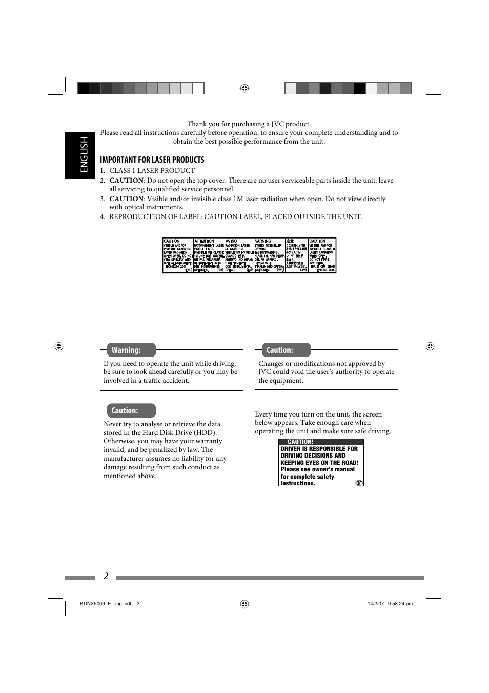 Important for laser products, 2english | JVC LVT1627-001A User Manual | Page 128 / 252