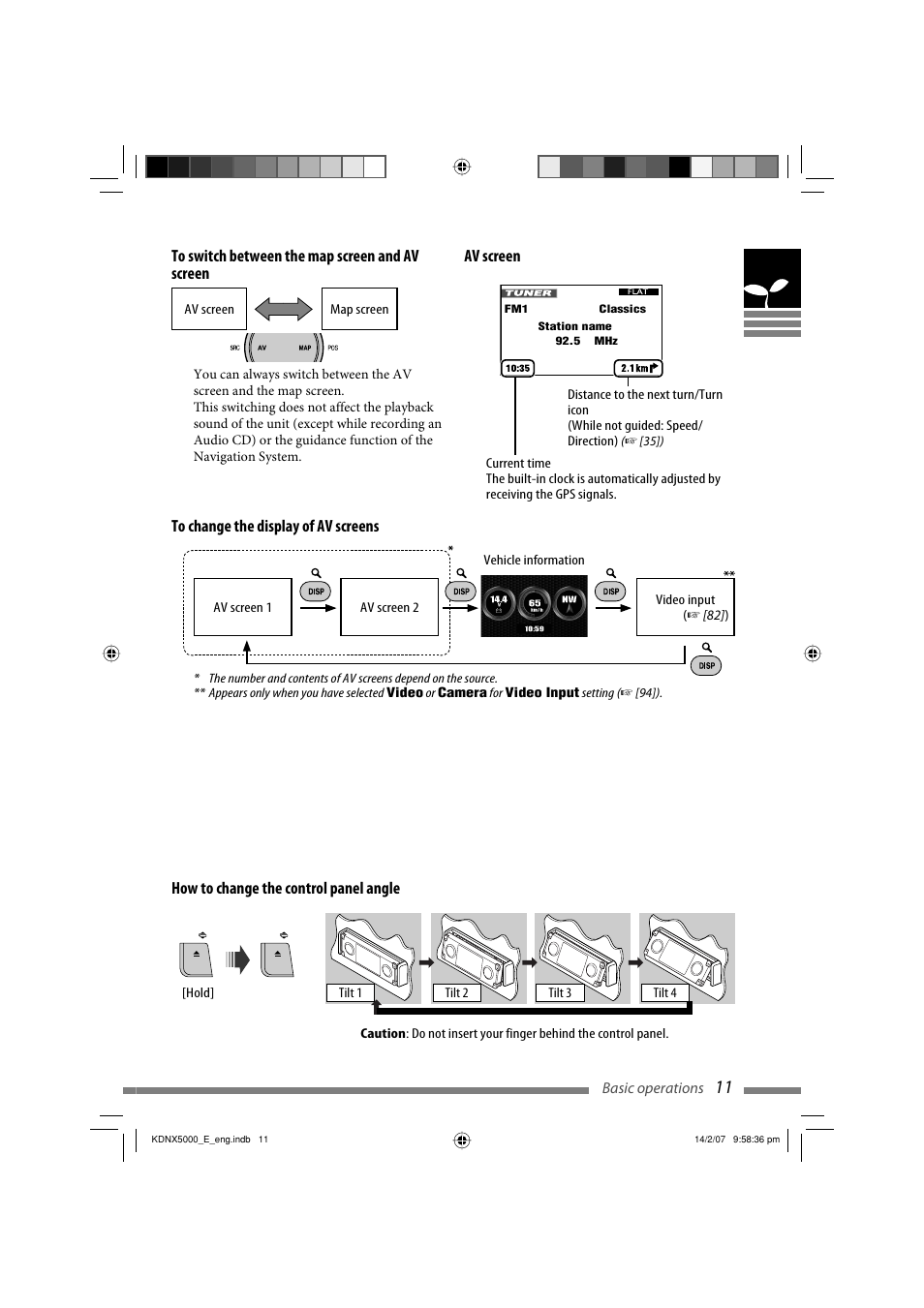 How to change the control panel angle, Av screen | JVC LVT1627-001A User Manual | Page 137 / 252