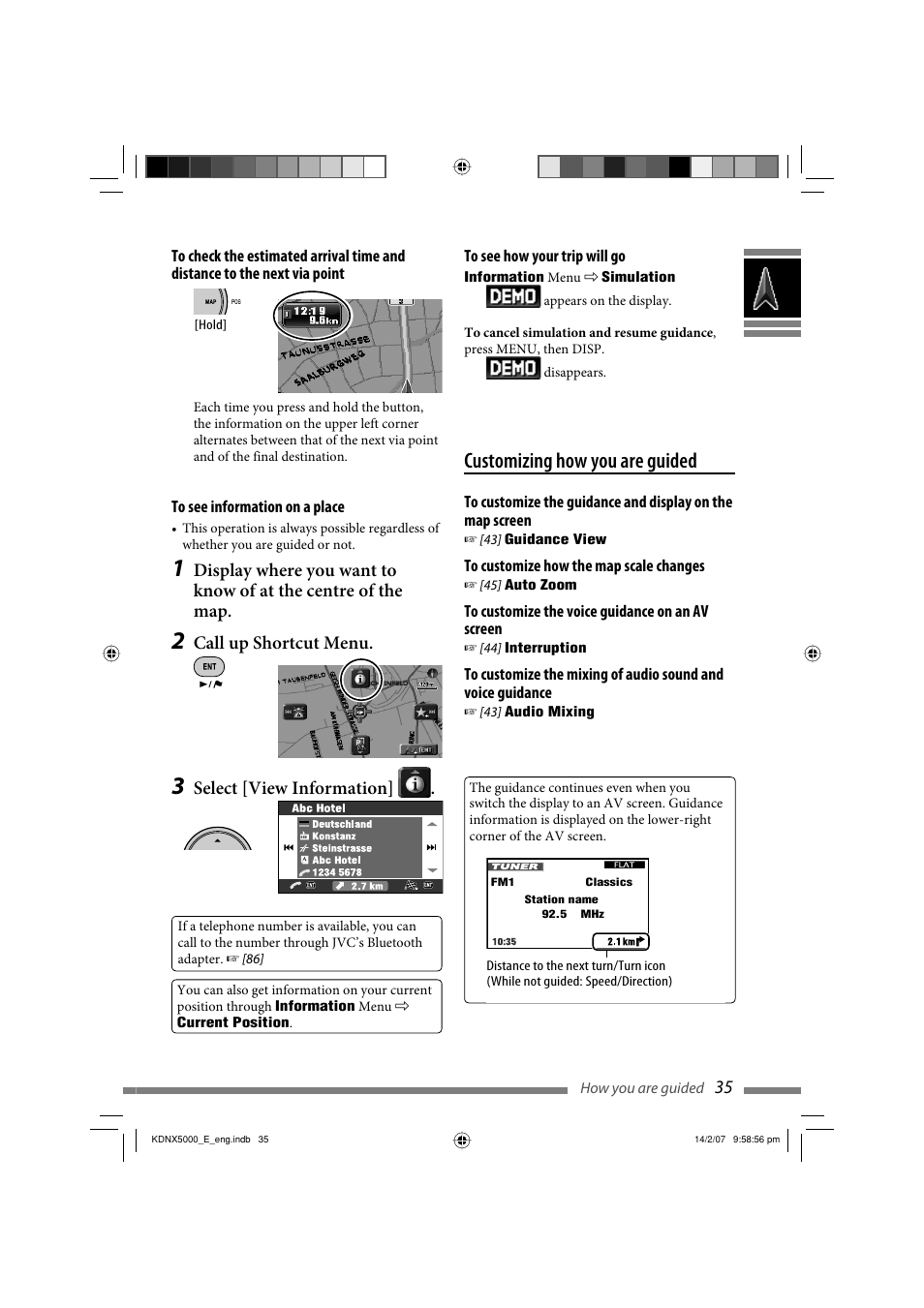 Customizing how you are guided, Call up shortcut menu, Select [view information | JVC LVT1627-001A User Manual | Page 161 / 252
