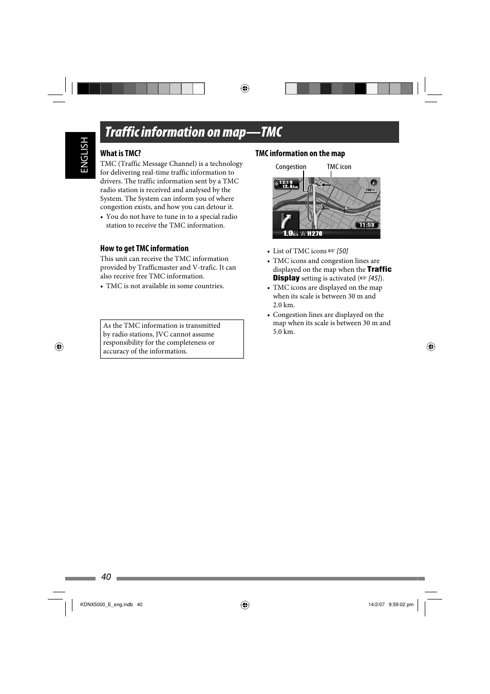 Traffic information on map—tmc, 40 english | JVC LVT1627-001A User Manual | Page 166 / 252