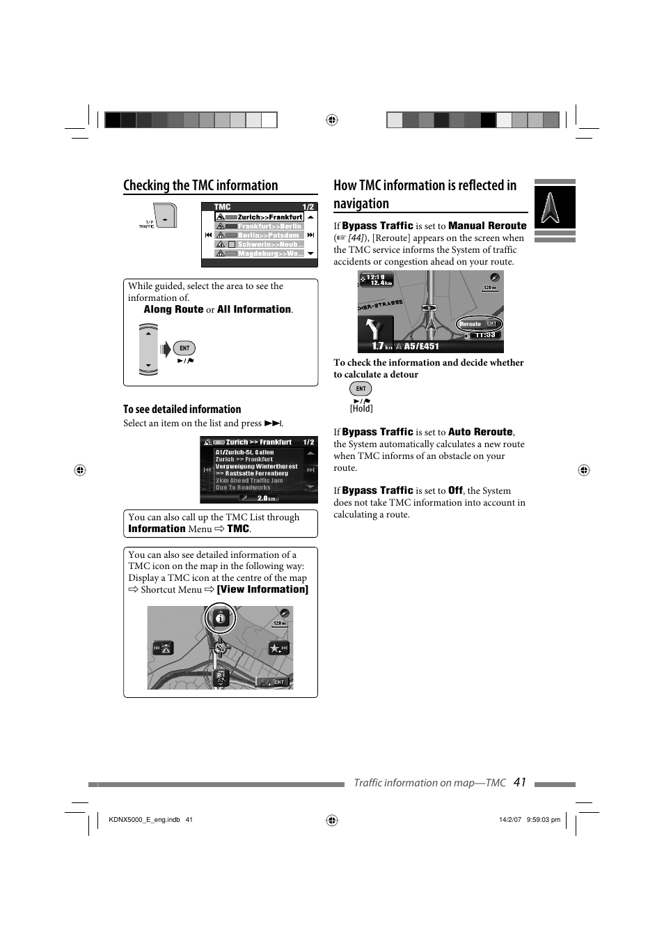 How tmc information is reflected in navigation, Checking the tmc information | JVC LVT1627-001A User Manual | Page 167 / 252