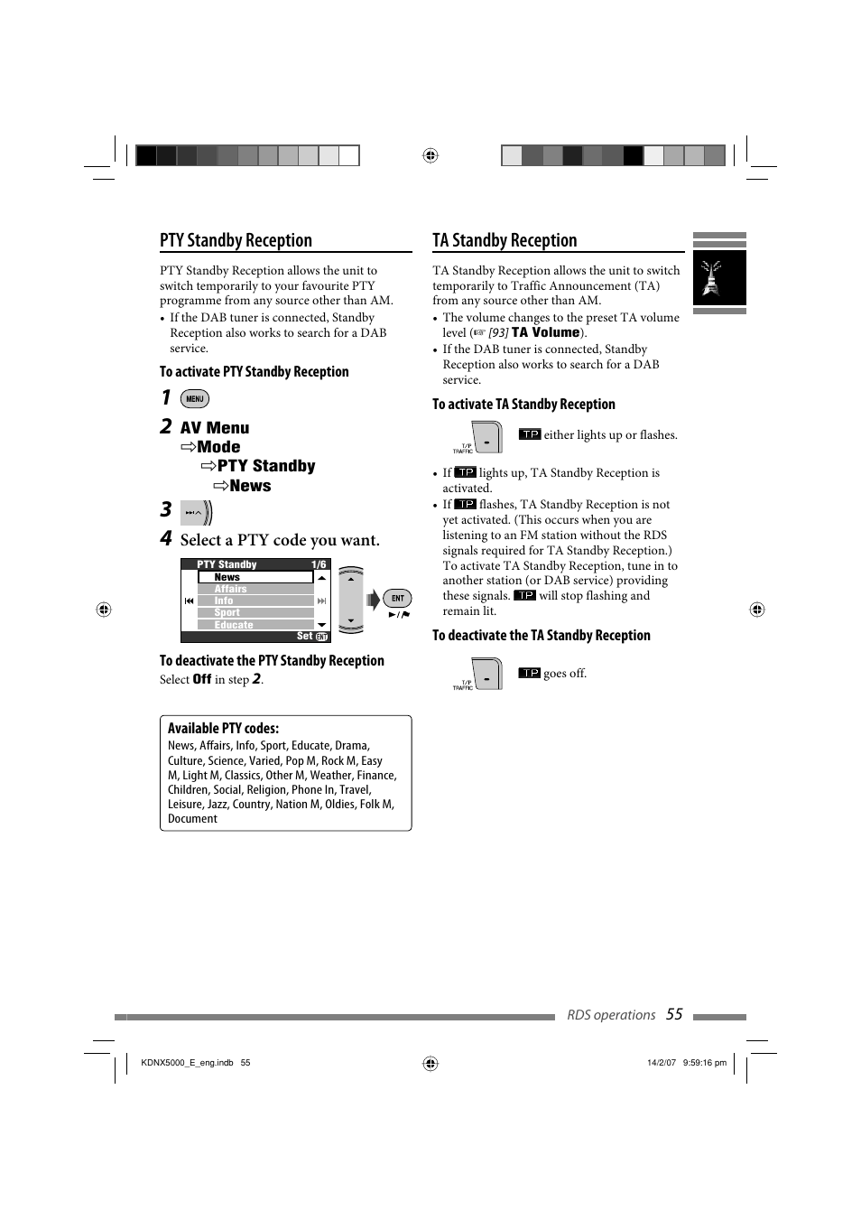 Pty standby reception, Ta standby reception, Select a pty code you want | JVC LVT1627-001A User Manual | Page 181 / 252