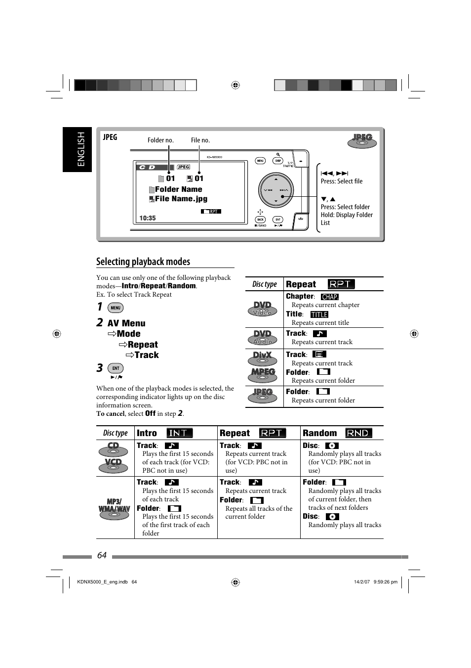 Selecting playback modes, English 64 | JVC LVT1627-001A User Manual | Page 190 / 252