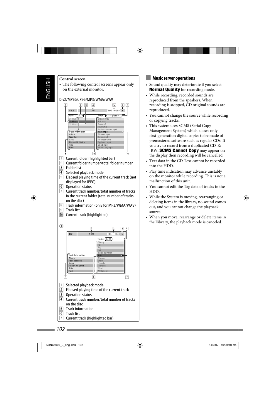 English 102, Music server operations | JVC LVT1627-001A User Manual | Page 228 / 252