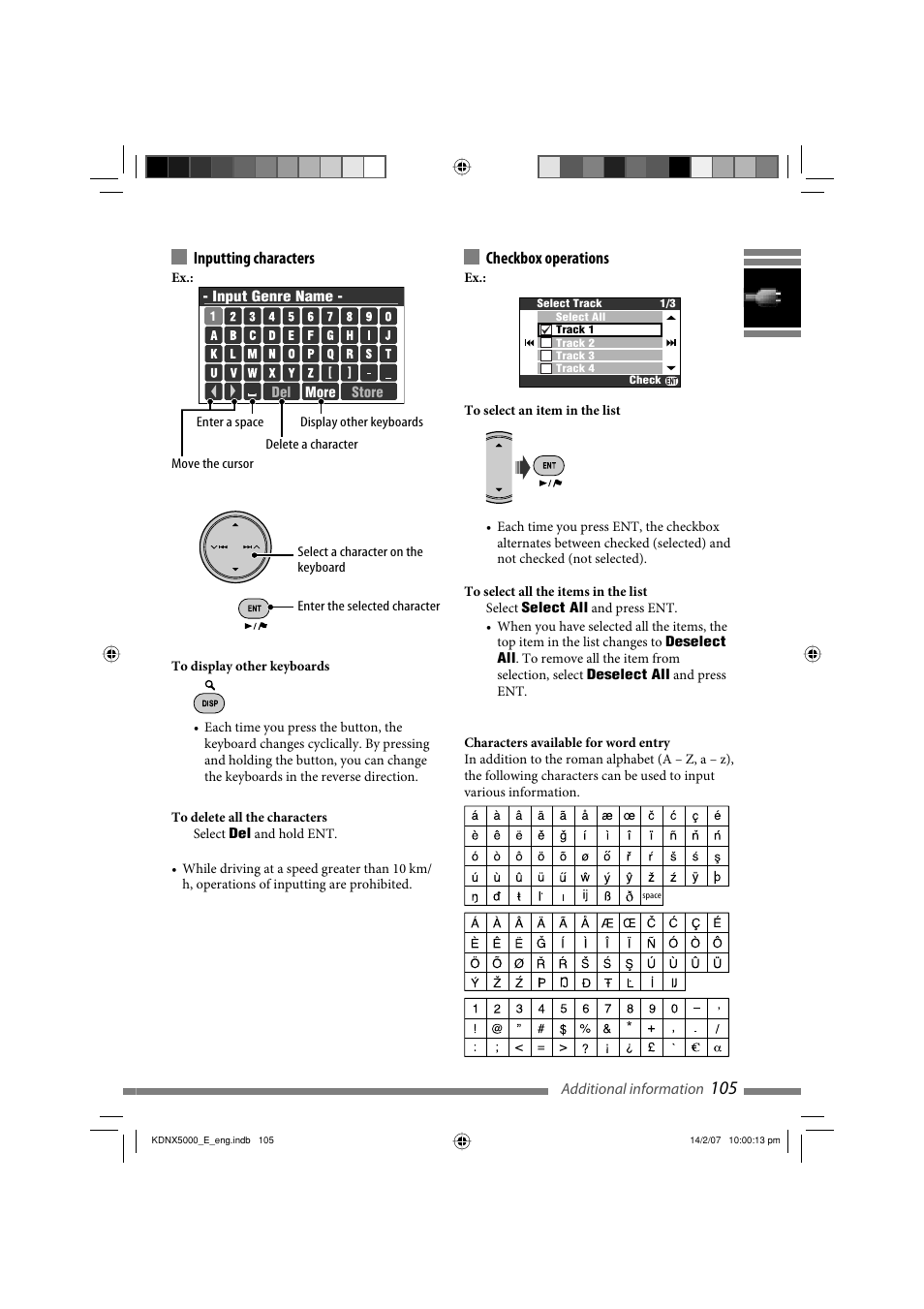 Inputting characters, Checkbox operations | JVC LVT1627-001A User Manual | Page 231 / 252