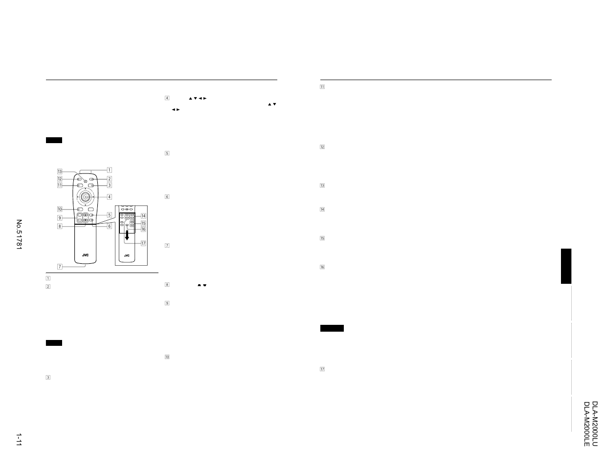 Rm-m2000 remote control unit, Vic select, Lens rm-m2000 remote control unit focus | Zoom shift volume, Quick align. shutter, Digital zoom keystone, Video, Remote control unit | JVC DLA-M2000LU User Manual | Page 11 / 40