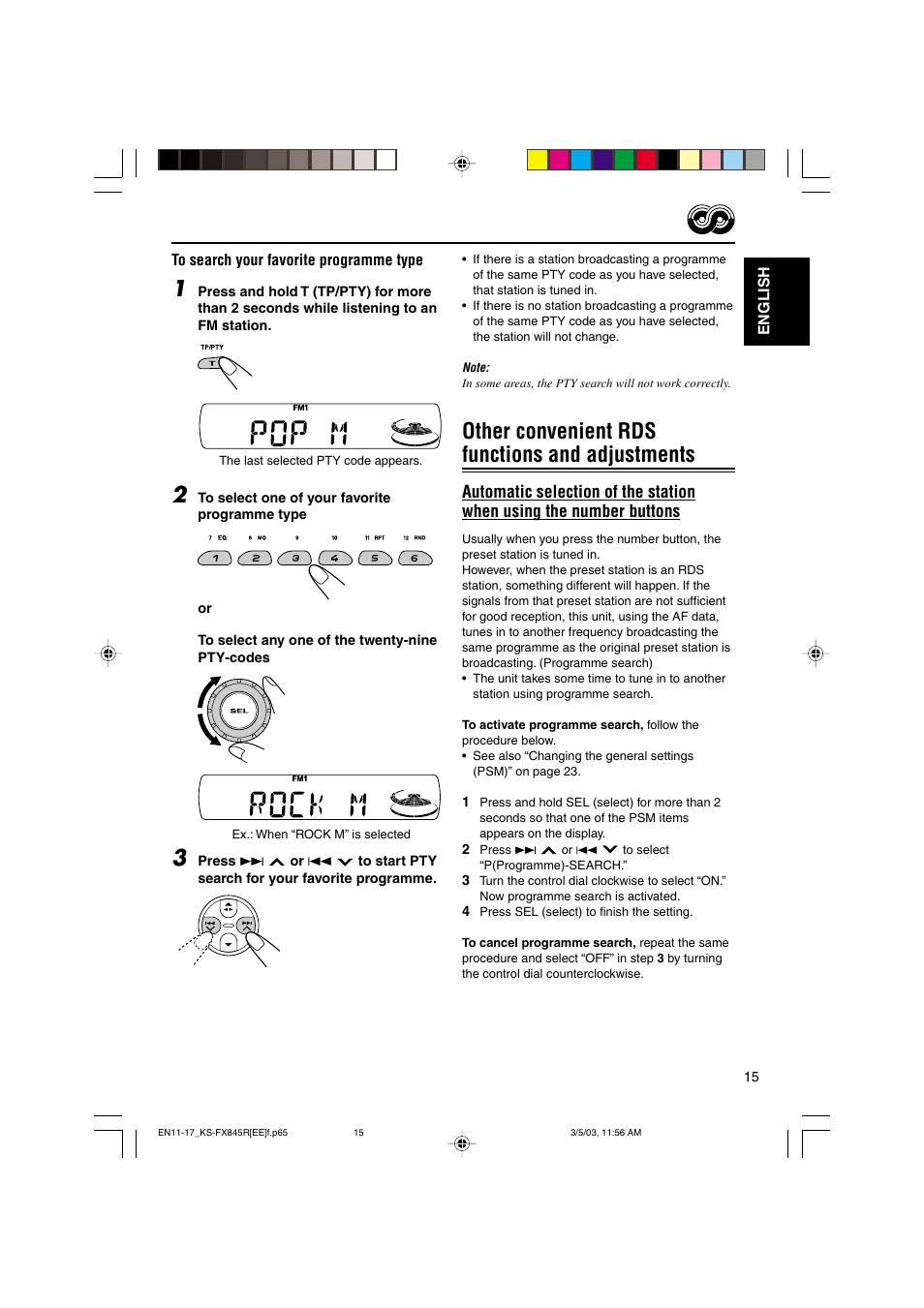 Other convenient rds functions and adjustments | JVC KS-FX845R User Manual | Page 15 / 46
