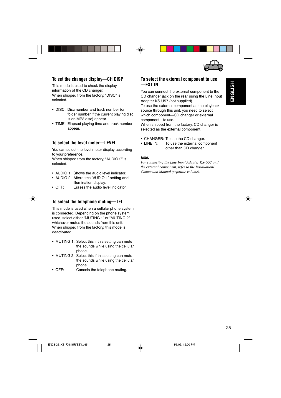 English to set the changer display—ch disp | JVC KS-FX845R User Manual | Page 25 / 46