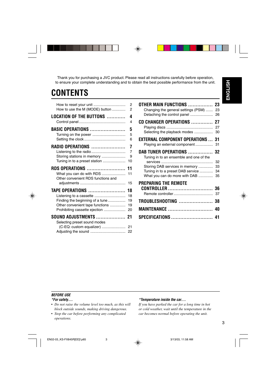 JVC KS-FX845R User Manual | Page 3 / 46