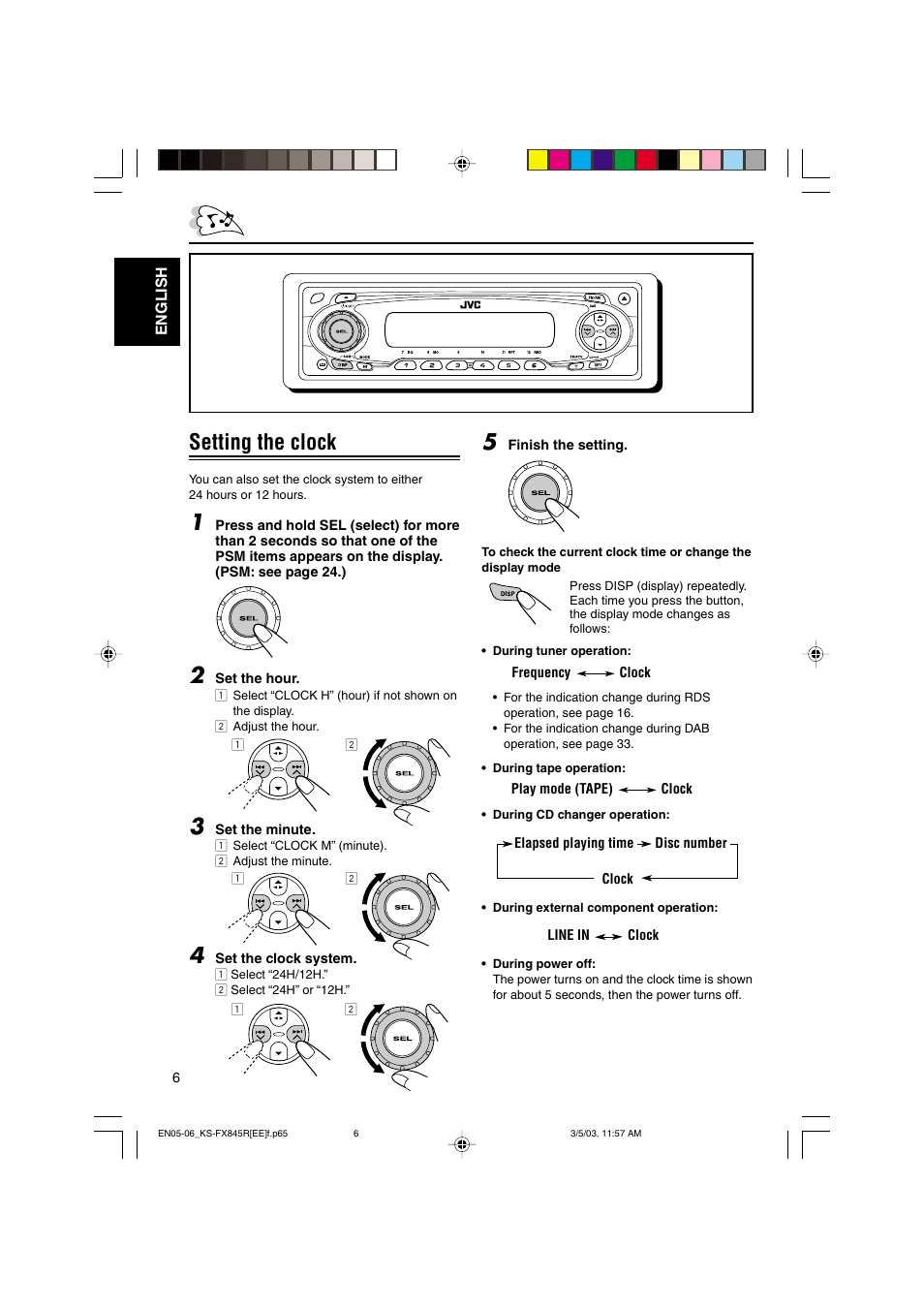 Setting the clock | JVC KS-FX845R User Manual | Page 6 / 46