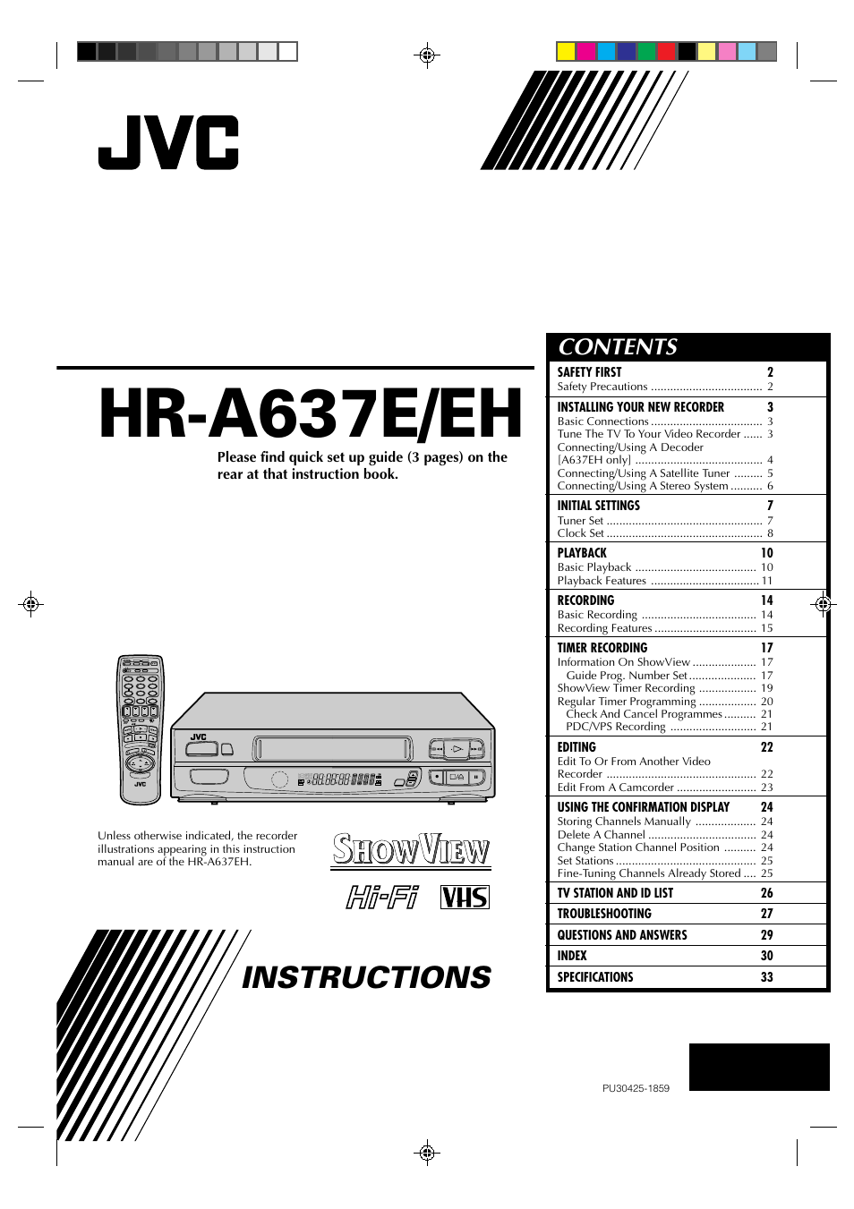 JVC HR-A637E User Manual | 33 pages