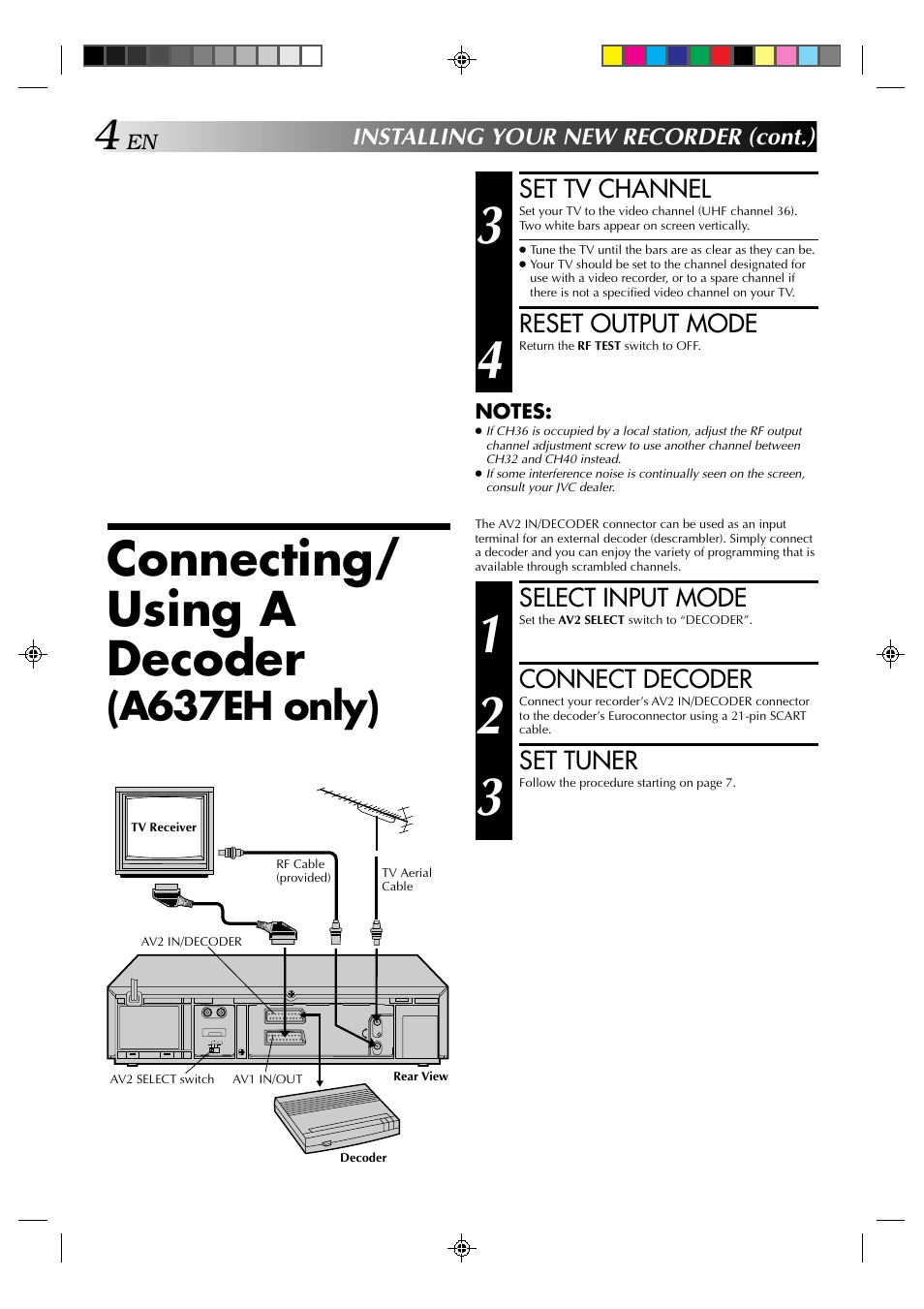 Connecting/ using a decoder, A637eh only) | JVC HR-A637E User Manual | Page 4 / 33