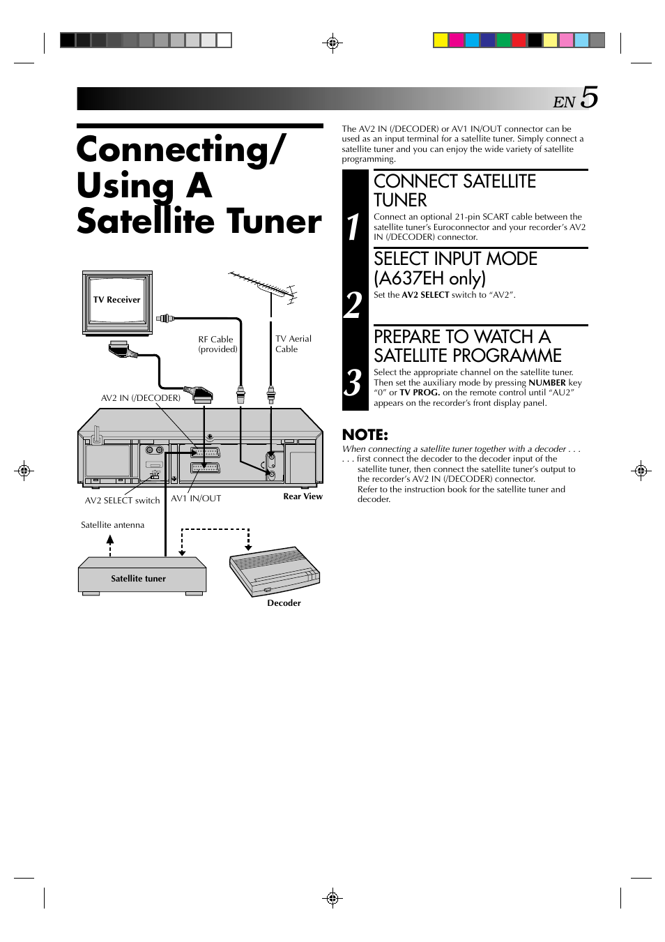 Connecting/ using a satellite tuner | JVC HR-A637E User Manual | Page 5 / 33