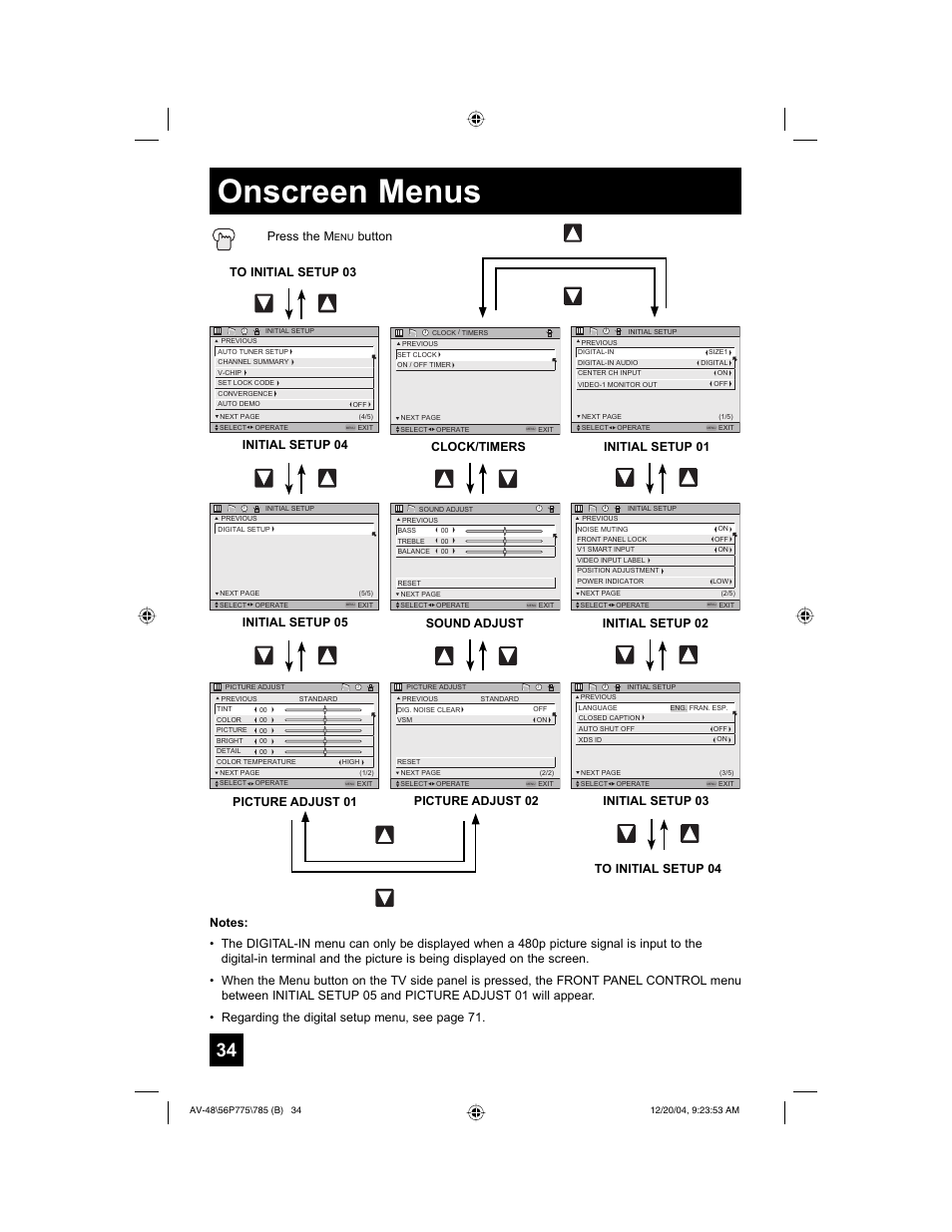 Onscreen menus, Press the m, Button | Initial setup 05 | JVC I'Art Pro LCT1676-001B-A User Manual | Page 34 / 88