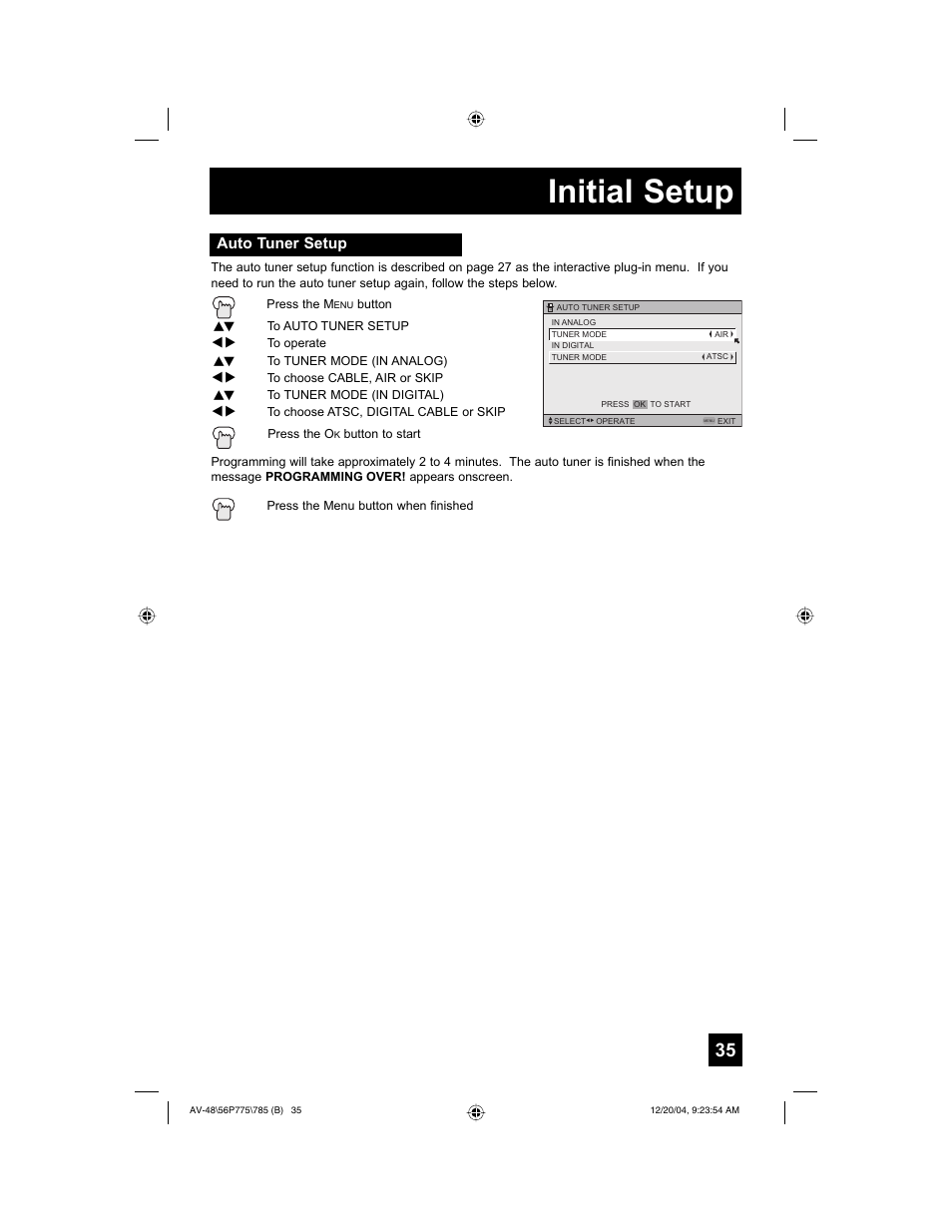 Initial setup | JVC I'Art Pro LCT1676-001B-A User Manual | Page 35 / 88