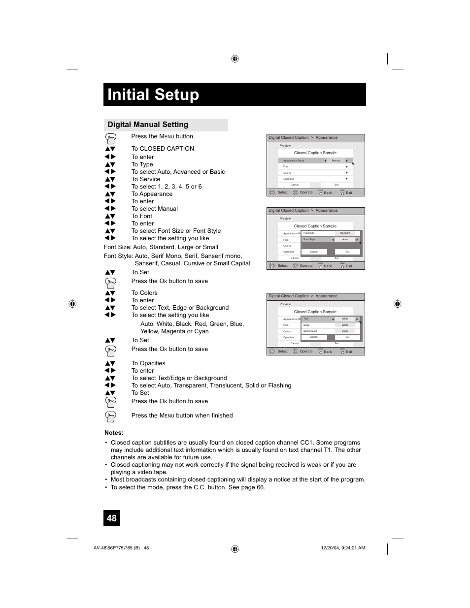 Initial setup, Digital manual setting | JVC I'Art Pro LCT1676-001B-A User Manual | Page 48 / 88