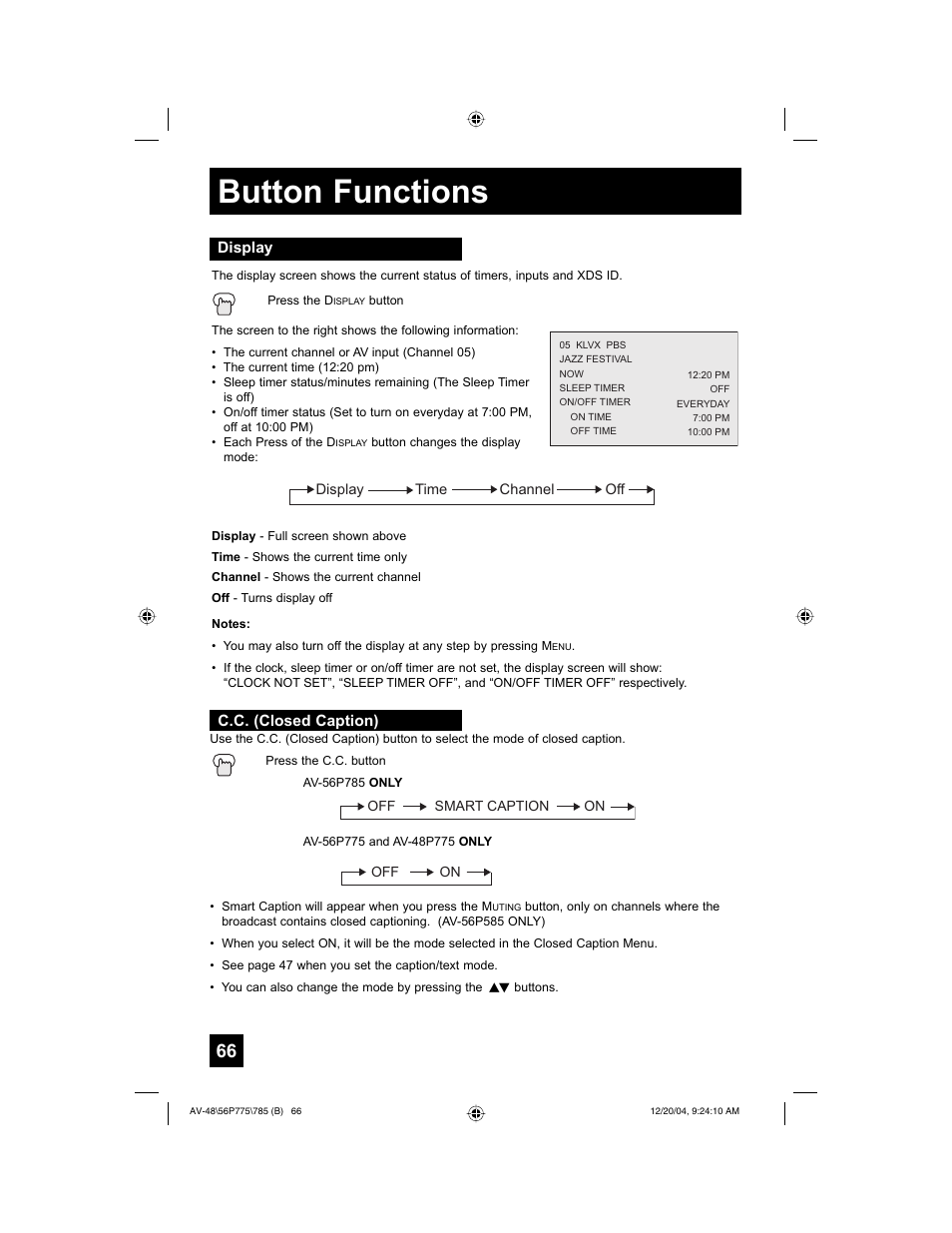 Button functions | JVC I'Art Pro LCT1676-001B-A User Manual | Page 66 / 88