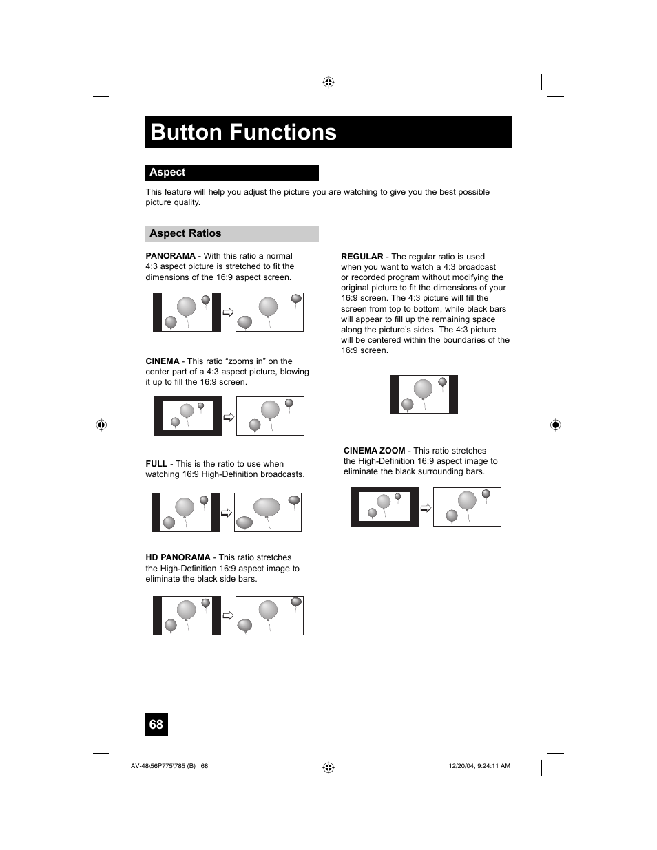 Button functions | JVC I'Art Pro LCT1676-001B-A User Manual | Page 68 / 88