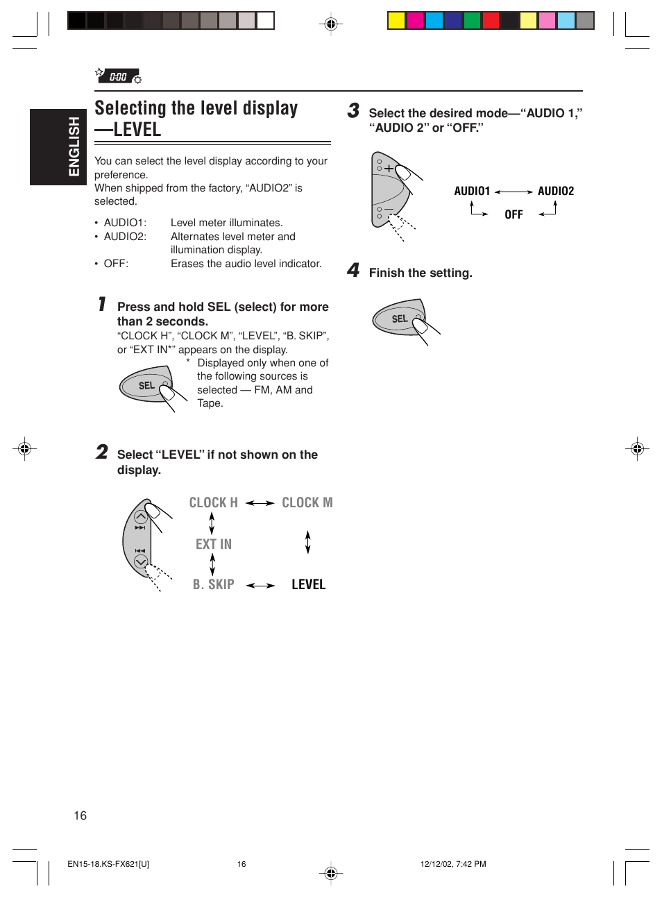 Selecting the level display —level | JVC CH-X100 User Manual | Page 16 / 32