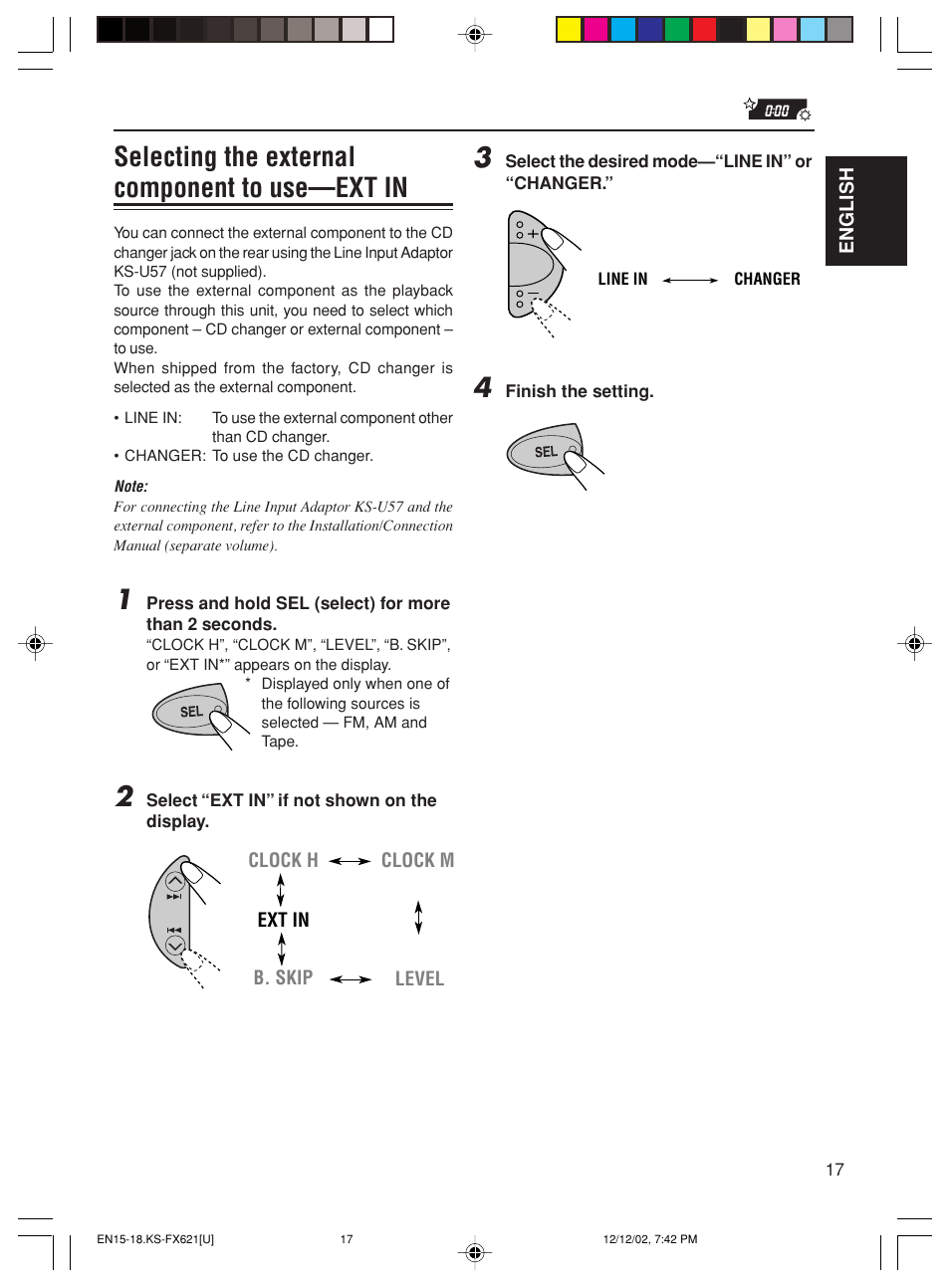 Selecting the external component to use—ext in | JVC CH-X100 User Manual | Page 17 / 32