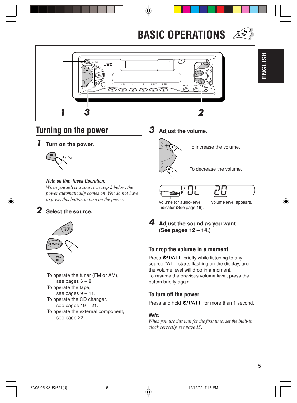 Basic operations, Turning on the power 1 | JVC CH-X100 User Manual | Page 5 / 32