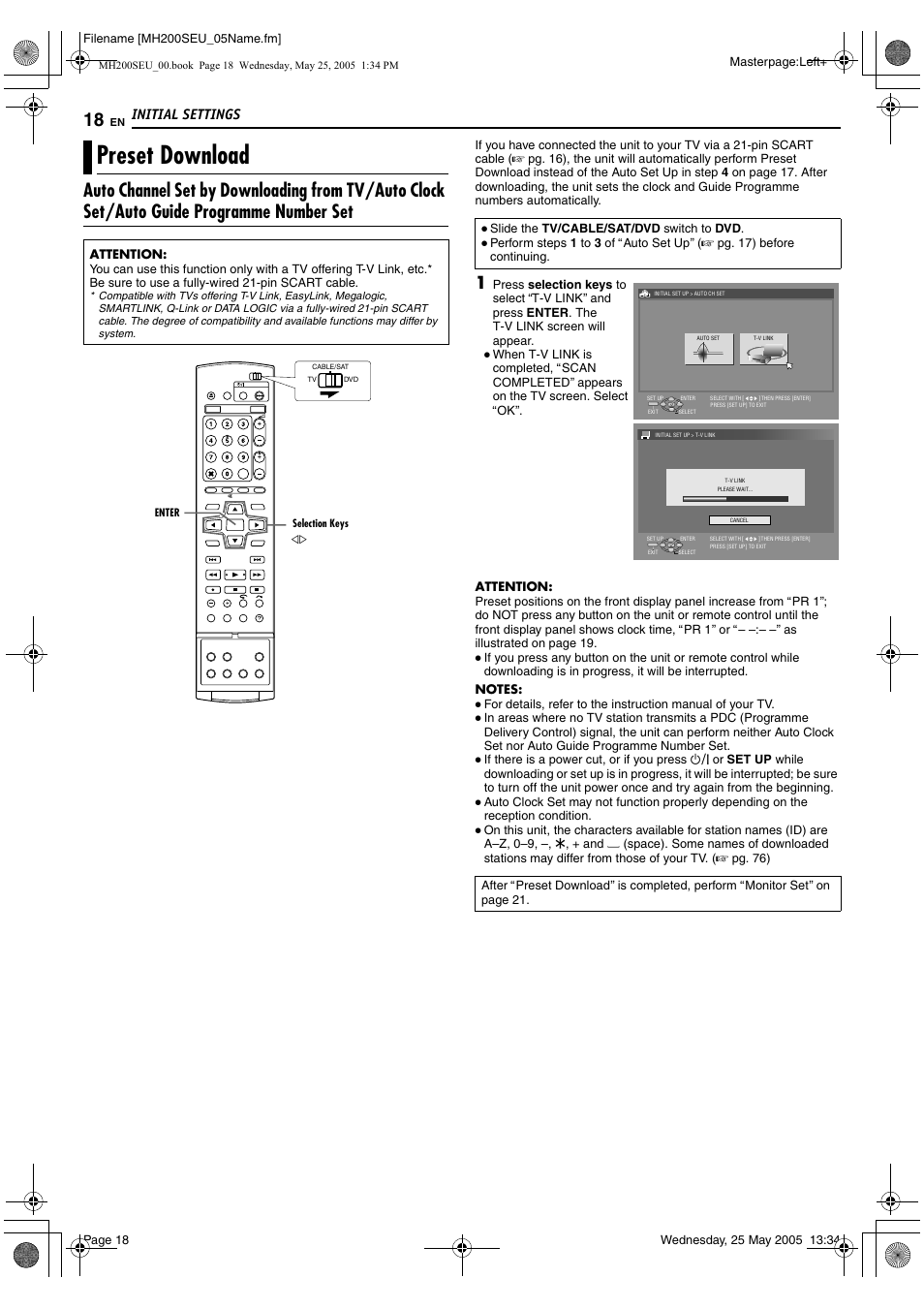 Preset download, A pg. 18) e, Initial settings | JVC DR-MH200SE User Manual | Page 18 / 92