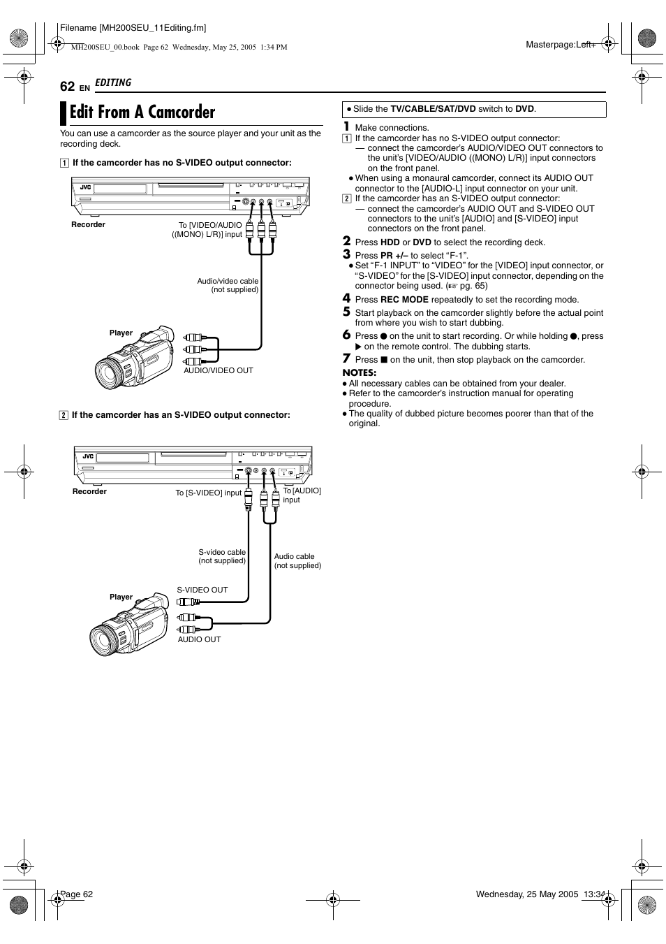 Edit from a camcorder, A pg. 62 | JVC DR-MH200SE User Manual | Page 62 / 92