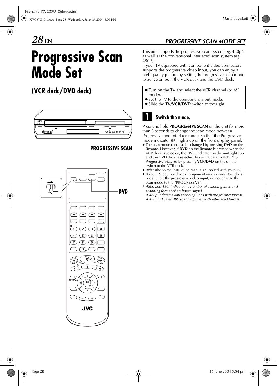 Progressive scan mode set, Vcr deck/dvd deck) | JVC HR-XVC37U User Manual | Page 28 / 92