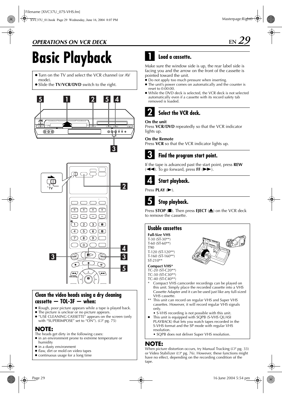 Basic playback | JVC HR-XVC37U User Manual | Page 29 / 92